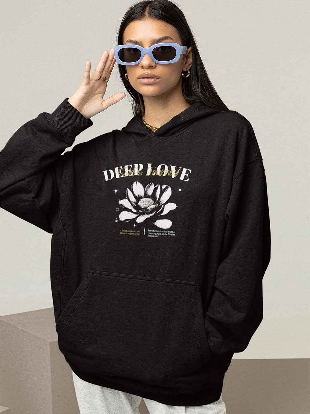 TheBTclub Women Deep Love Printed Hooded Sweatshirt