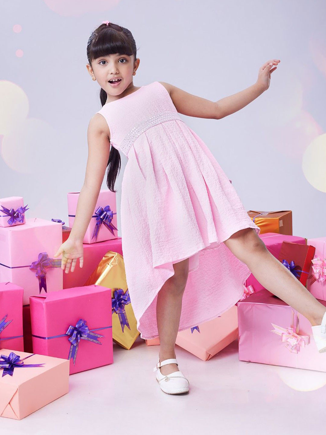 MASTARANG High Low Hem Sleeveless Dress With Mirror Lace At Waist