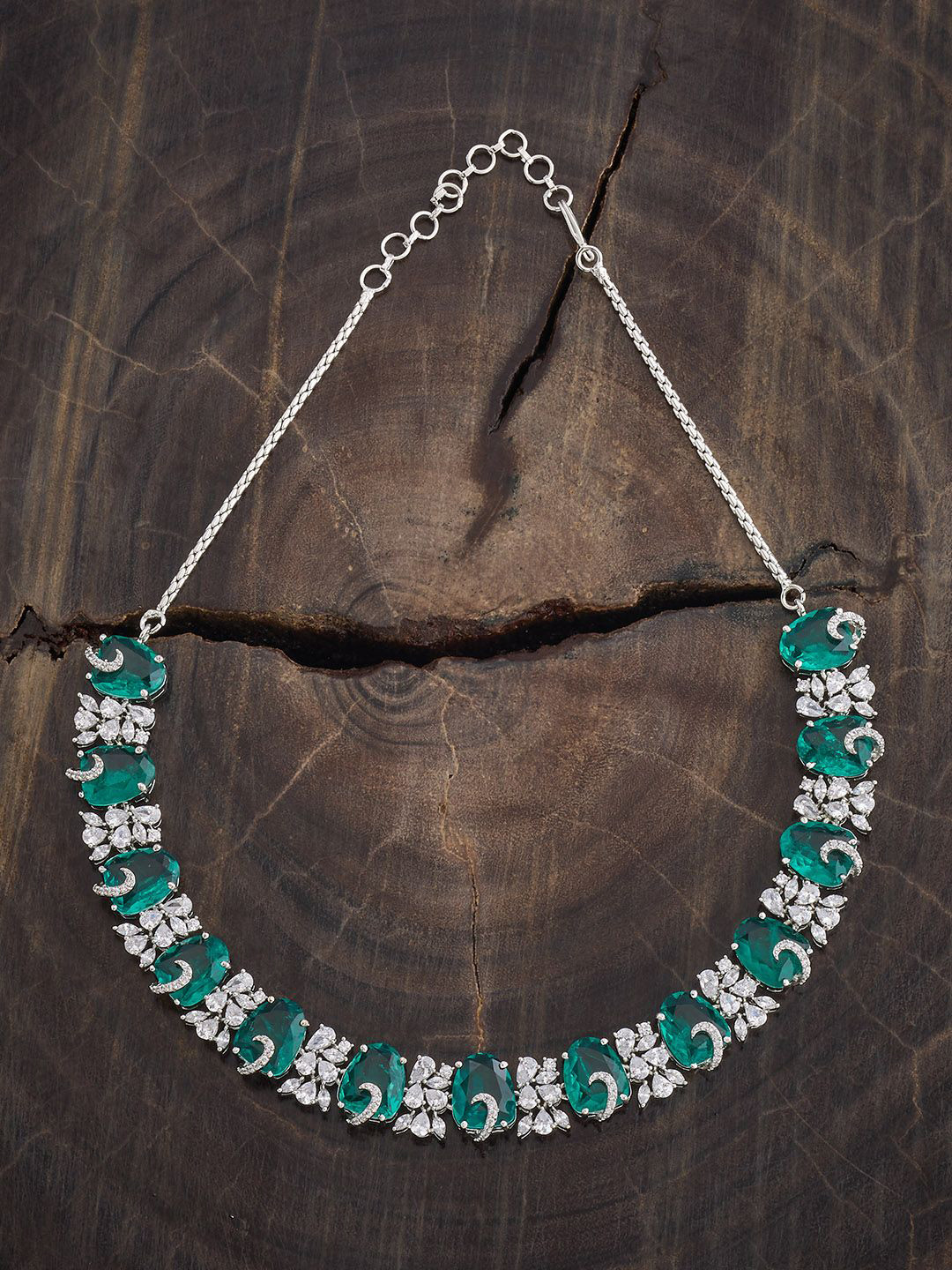 Kushal's Fashion Jewellery  Copper Green Rhodium-Plated Cubic-Zircon Necklace