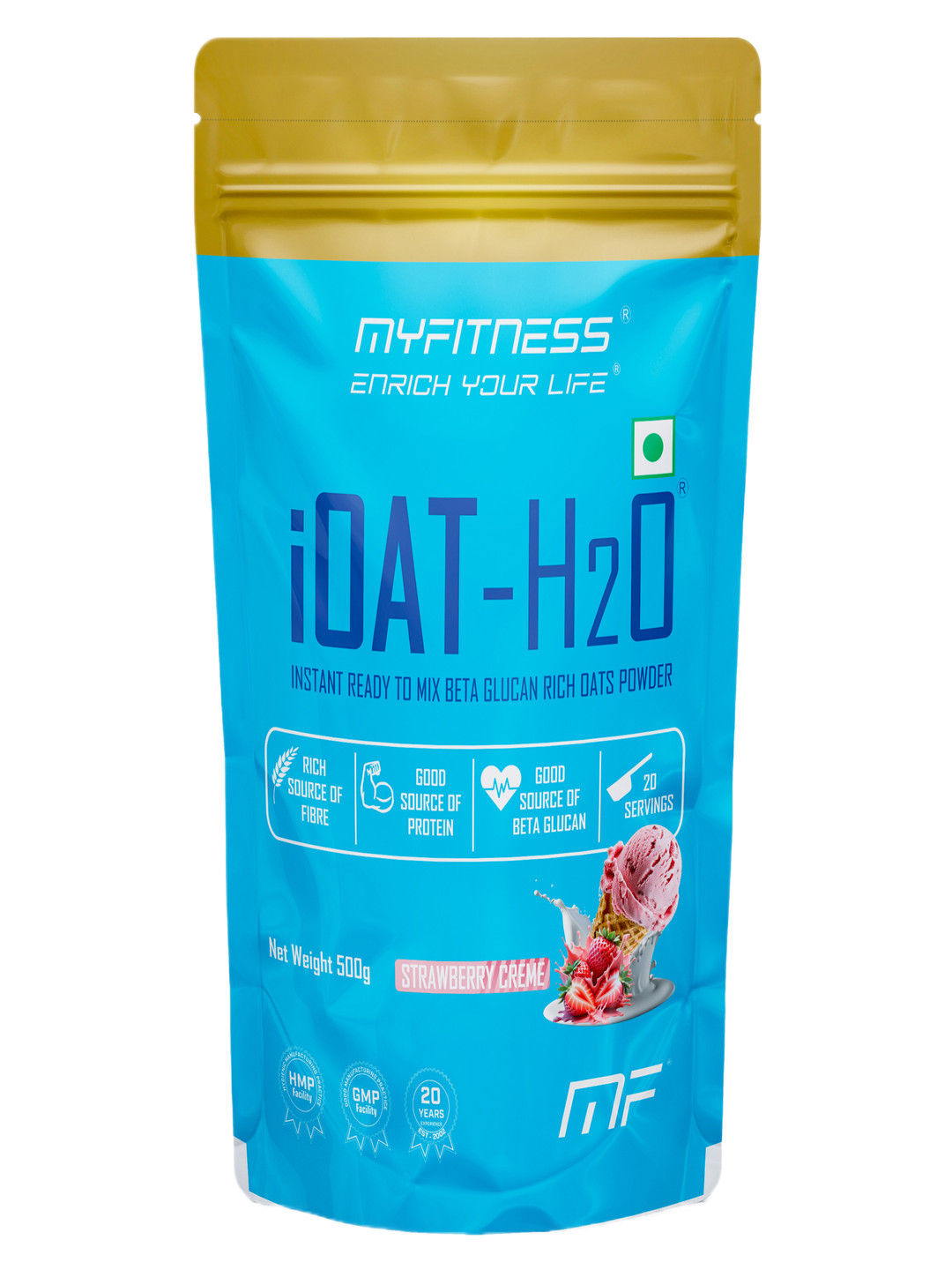 Myfitness H2O Instant Ready To Mix Oats Powder Strawberry Creme 500g - 20 Servings