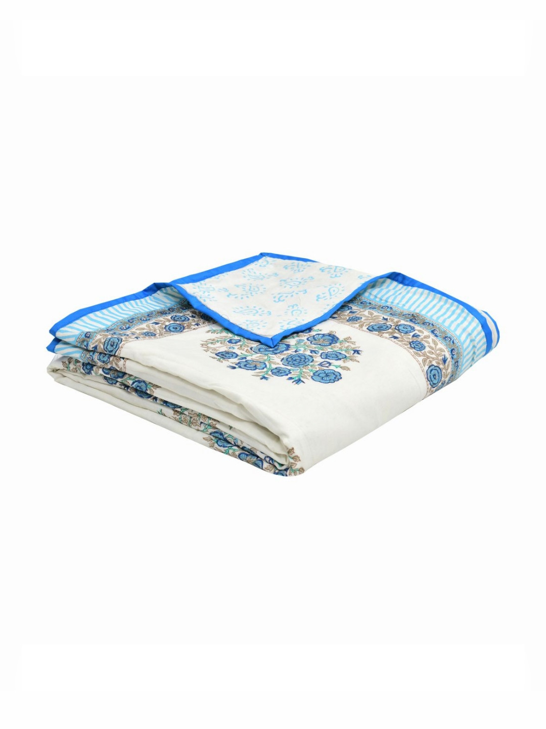 BLOCKS OF INDIA Blue & White Floral Printed Cotton 150 GSM Single Bed Dohar