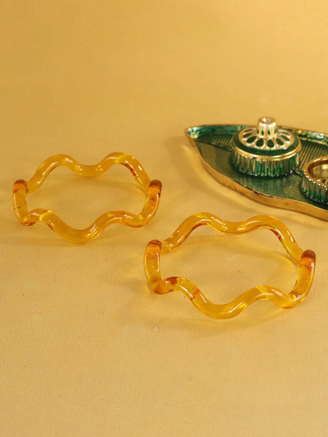 NMII Set of 2 Zig Zag Crystal Glass Spiral Kada Bangles