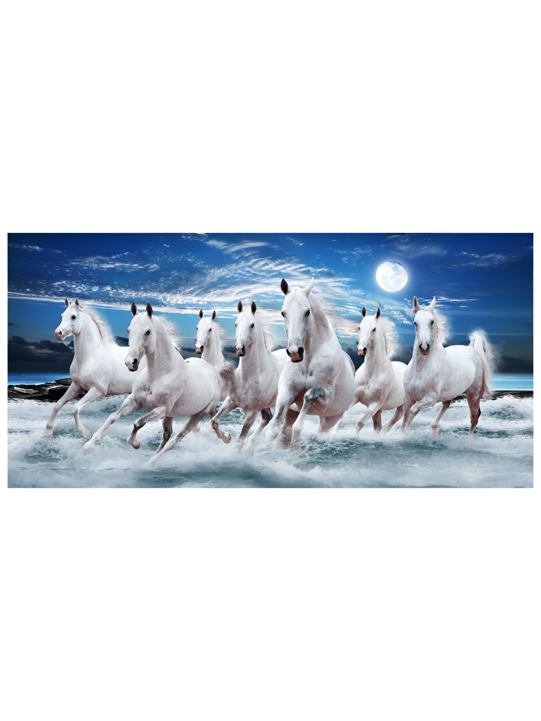 Inephos Blue & White Canvas Seven Running Horses Wall Art