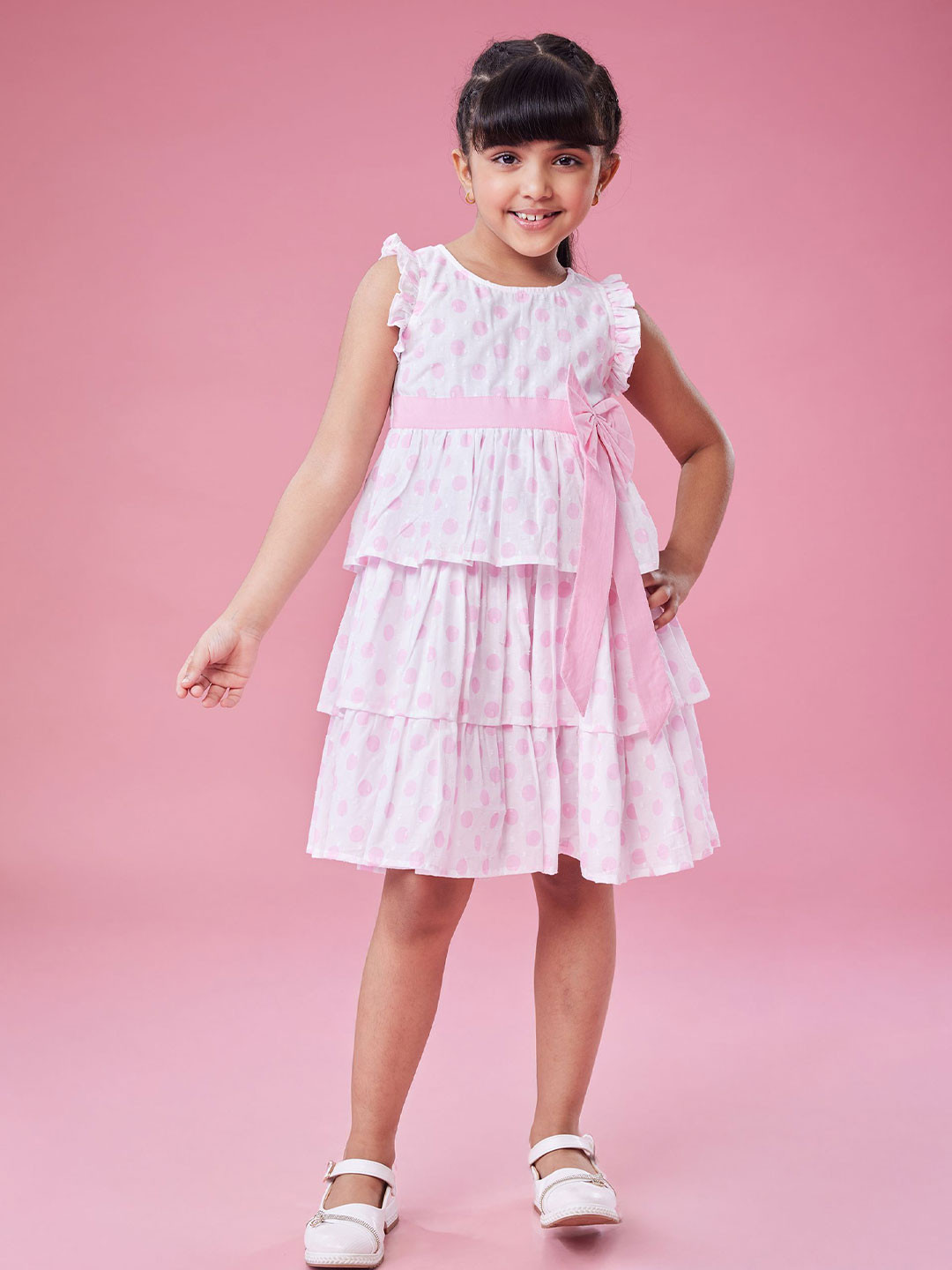 MASTARANG Girls Three Tiered Bow Detailed Sleeveless Dress