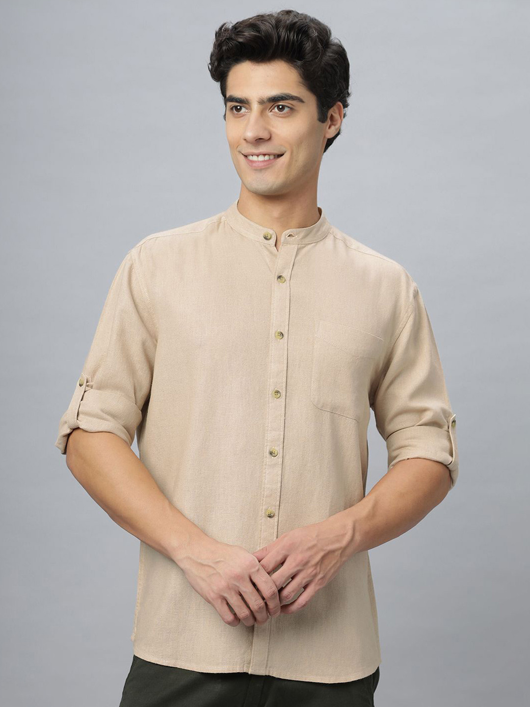 NEON CHILLIE Men Solid Classic Regular Fit Chinese Collar Casual Shirt