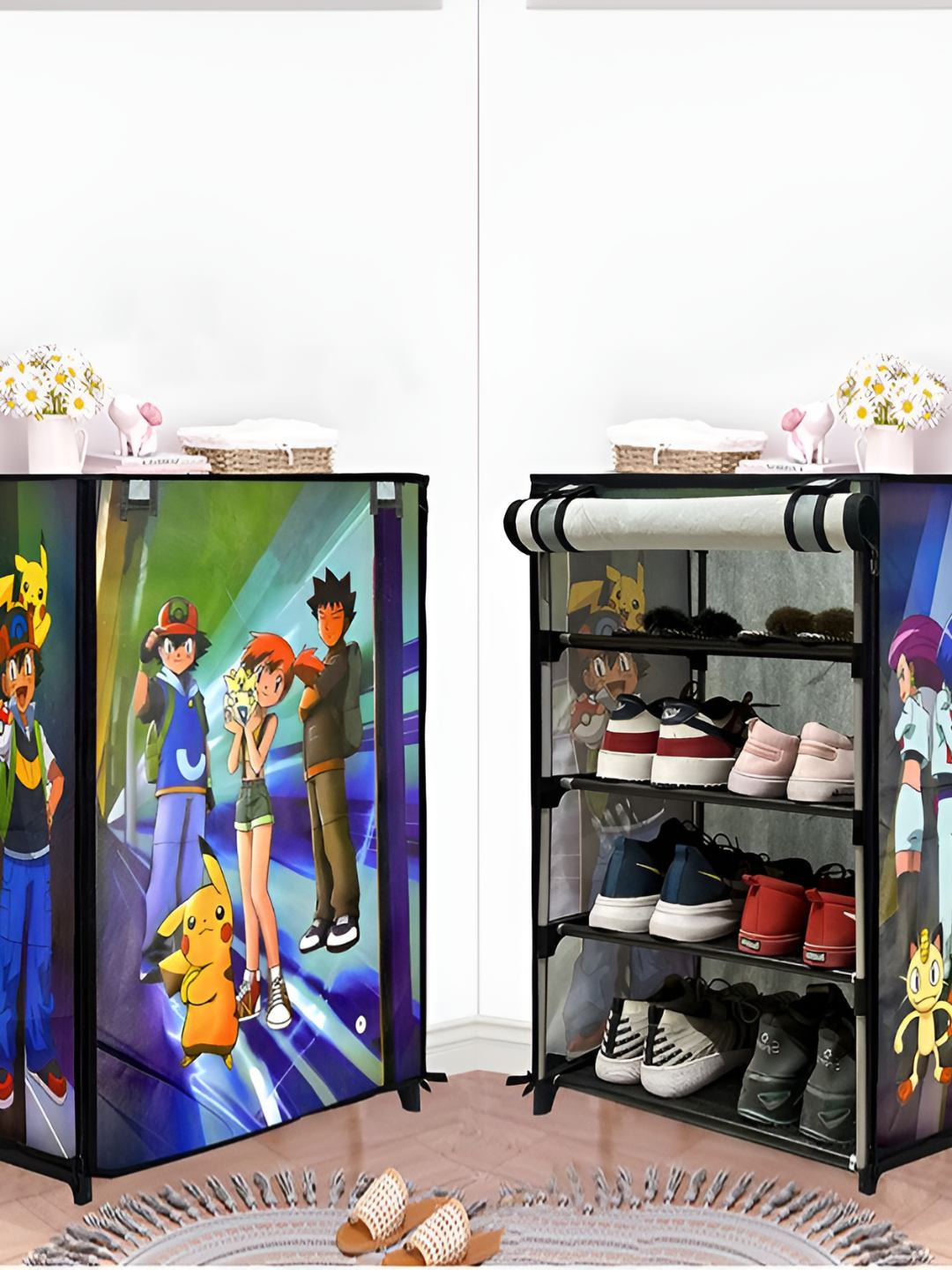 Urban Choice Pink & Yellow Printed 4 Layer Stainless Steel Collapsible Shoe Stand