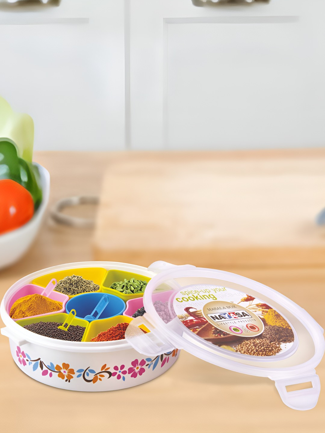 Nayasa White Floral Plastic Easy To Clean Latch Canister-100ml