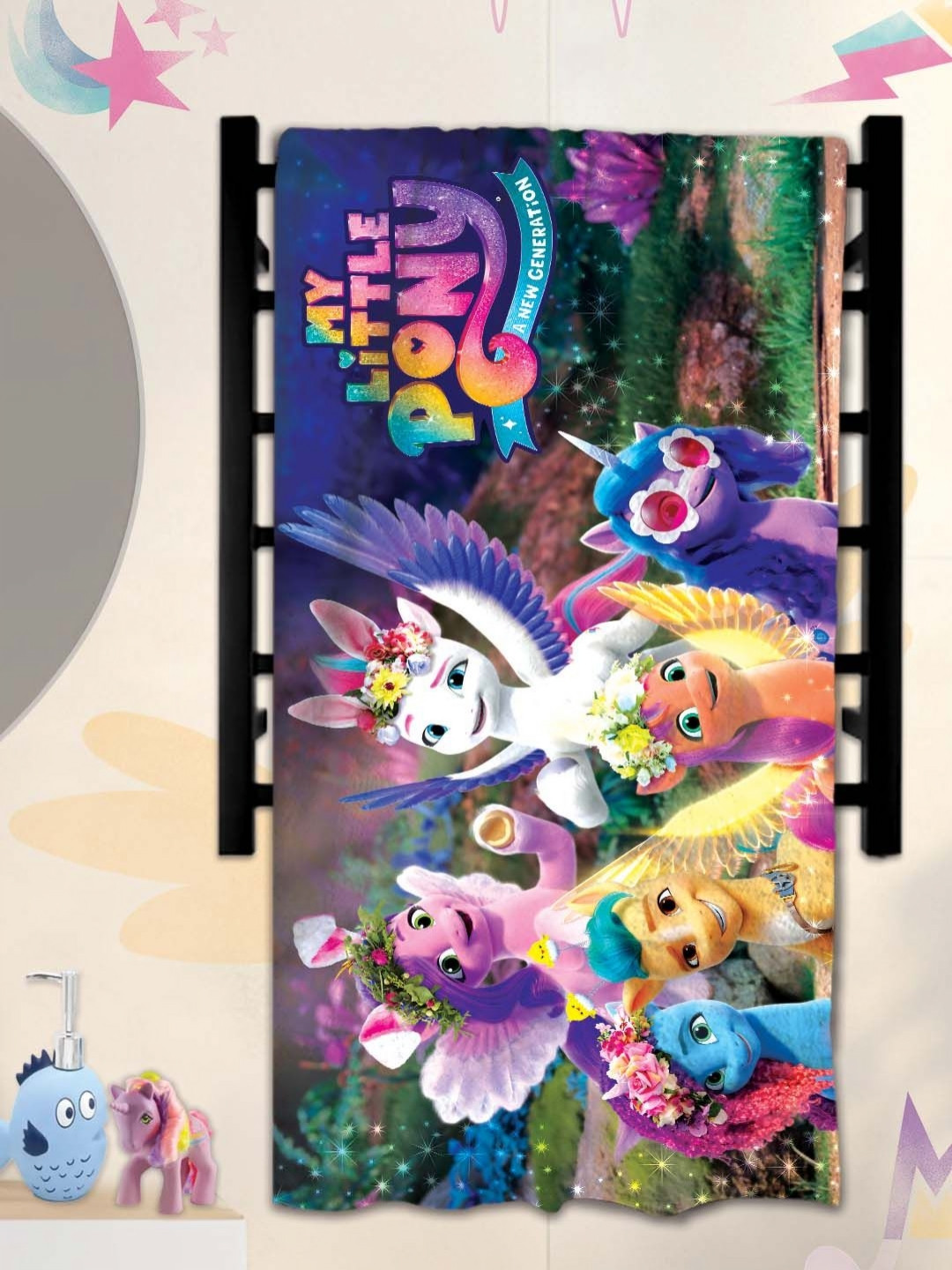 Athom Living Blue & Pink My Little Pony Printed Cotton 350 GSM Bath Towel