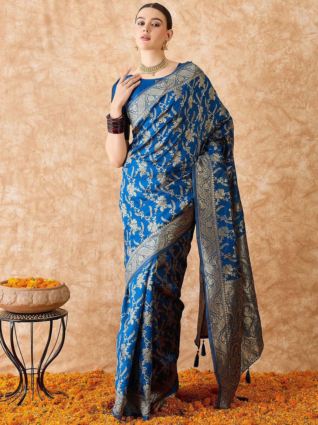 DEVATITHI Petrol Blue Banarasi Silk Saree