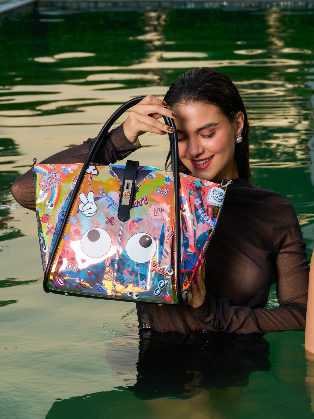 MAGNOLIA Women Graphic Printed Structured Handheld Bag With Pouch