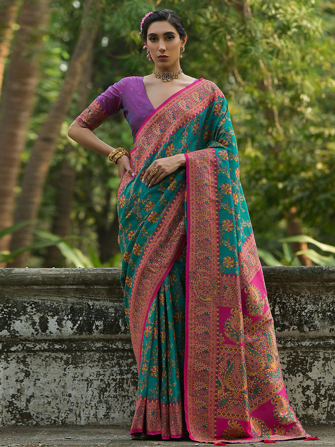 VISHNU WEAVES Foxtons Rama Ethnic Motifs Woven Design Zari Pashmina Silk Sarees