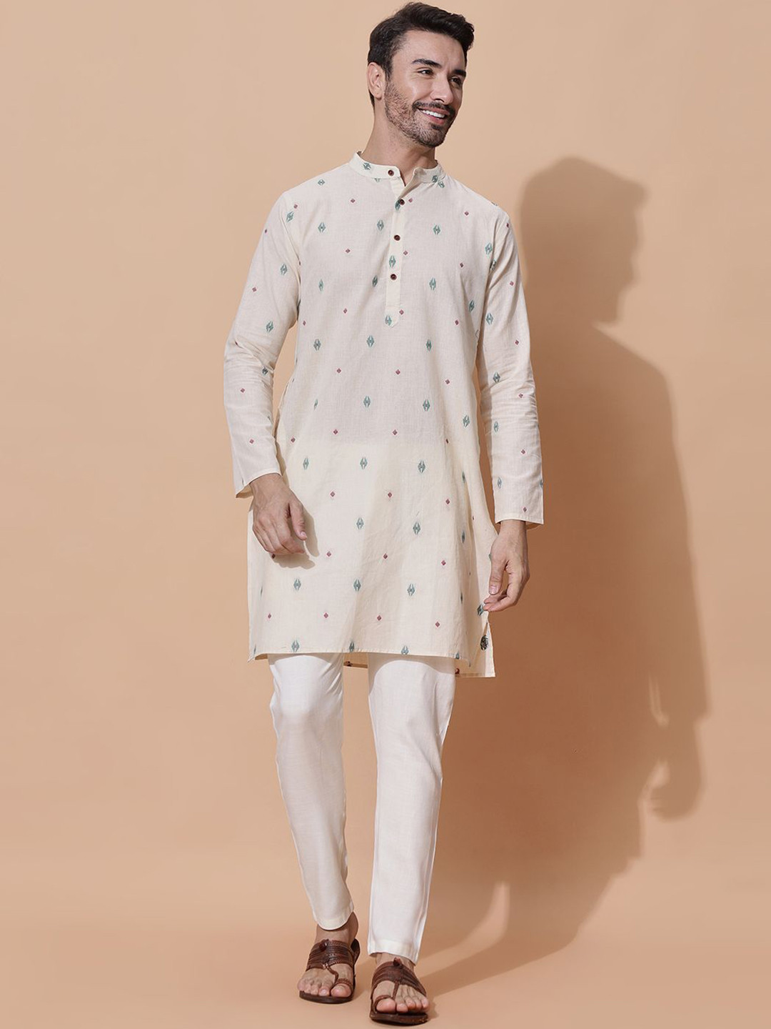 MOSHI Men Thread Work Jacquard Handloom Kurta