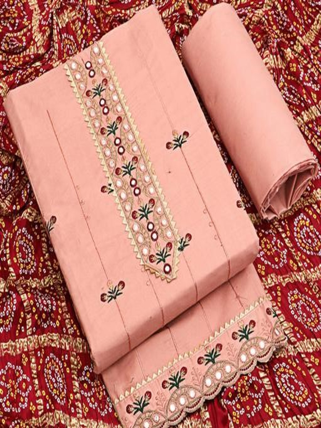 TRYSTON Floral Embroidered Cotton Blend Unstitched Dress Material