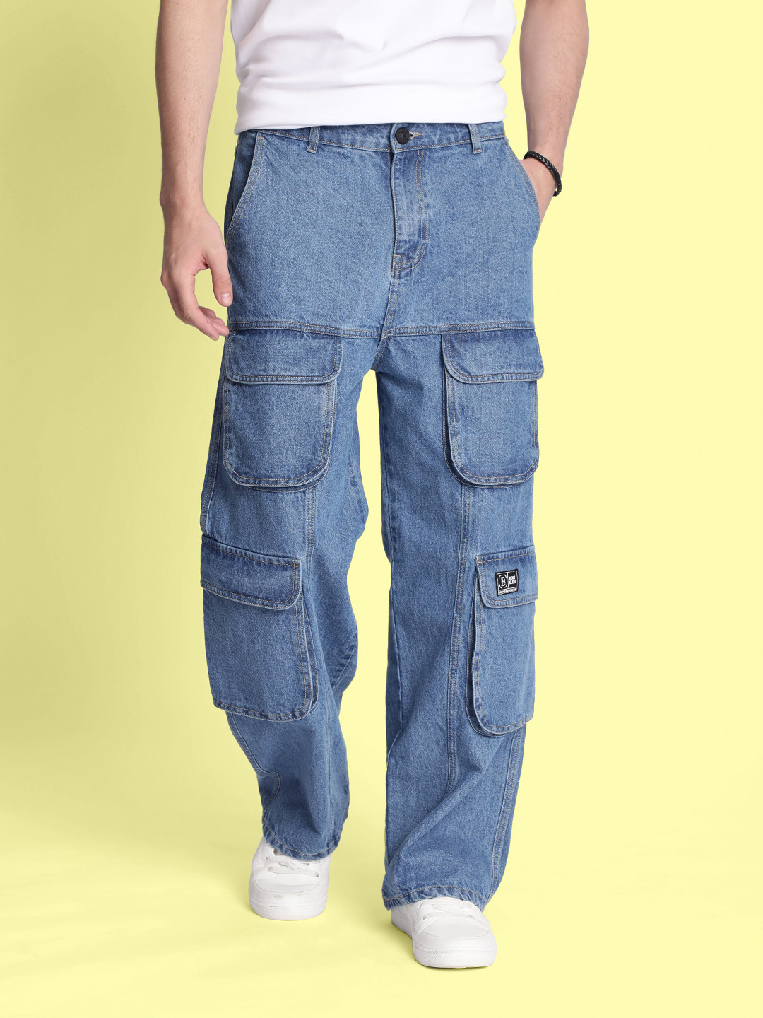 Bene Kleed Men Multi Cargo Pocket Baggy Jeans - Baggy