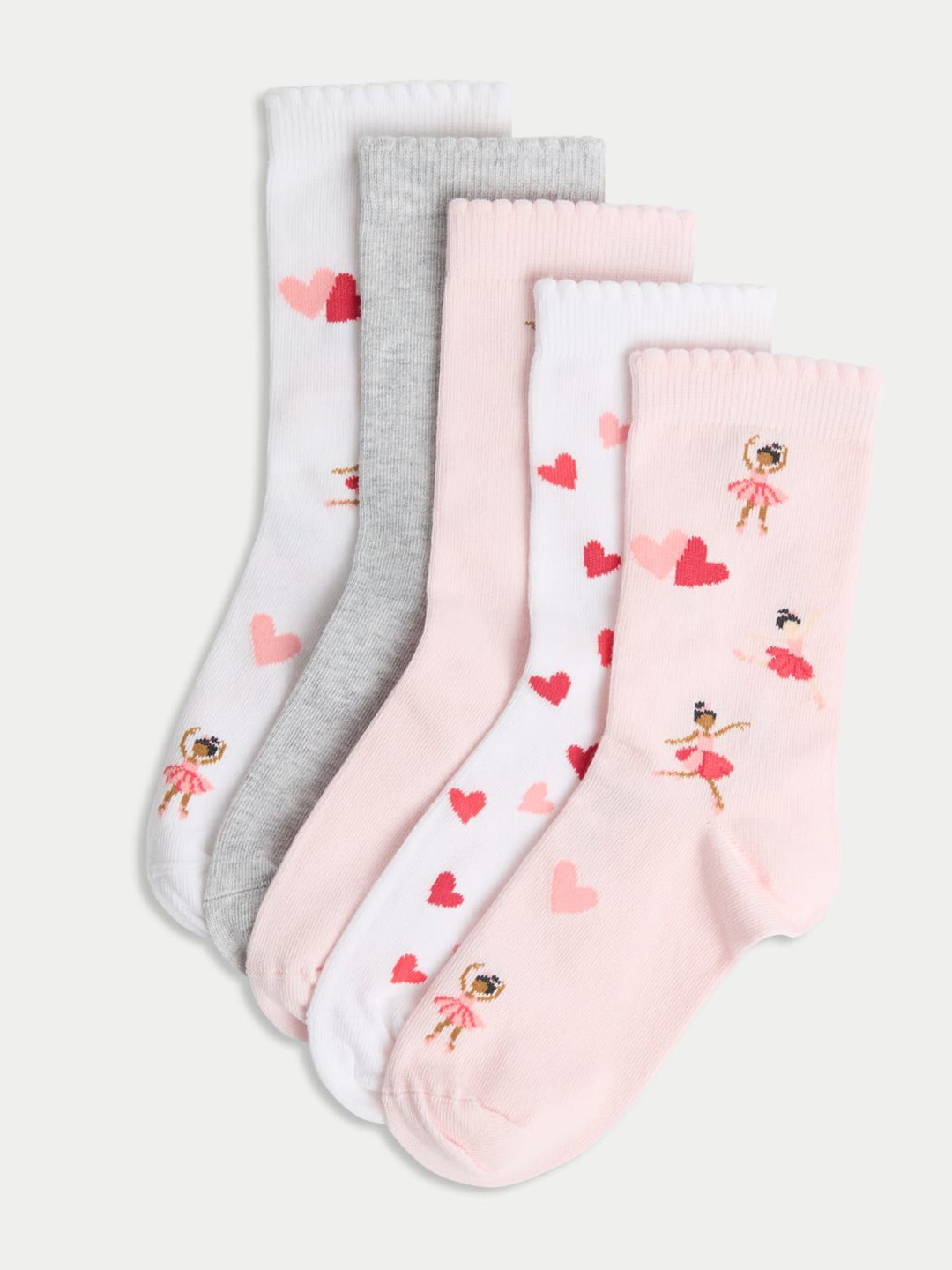 Marks & Spencer Girls Pack Of 5 Pattered Ankle Length Socks