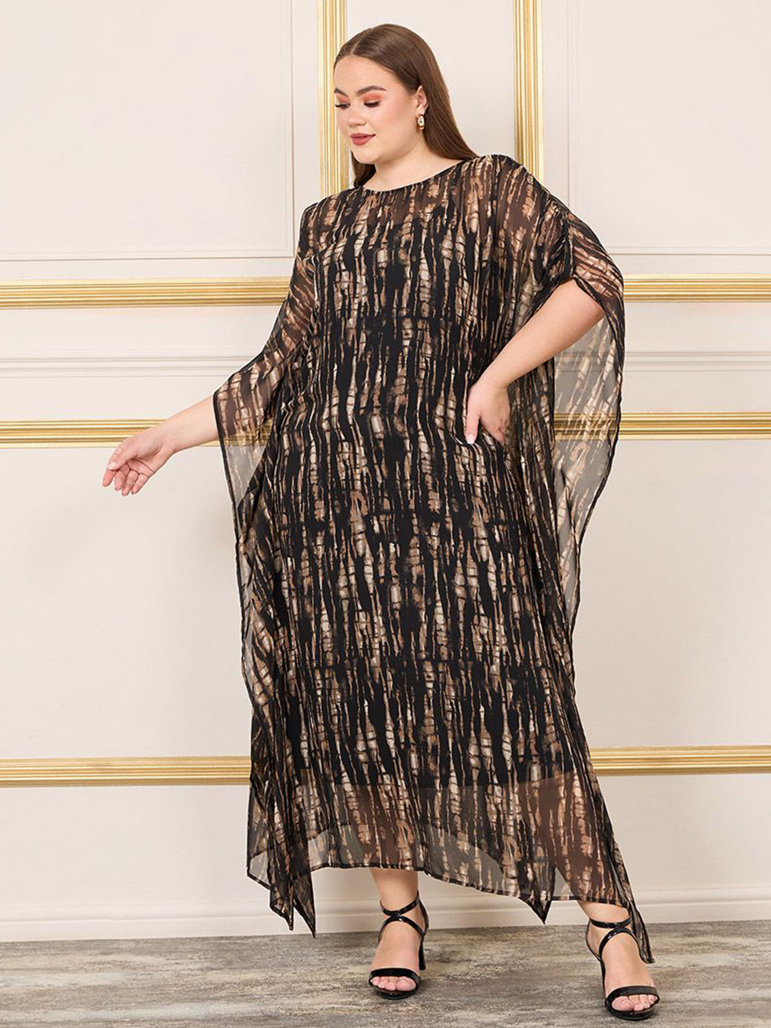 Styli Plus Size Tie and Dye Print Kaftan Maxi Dress