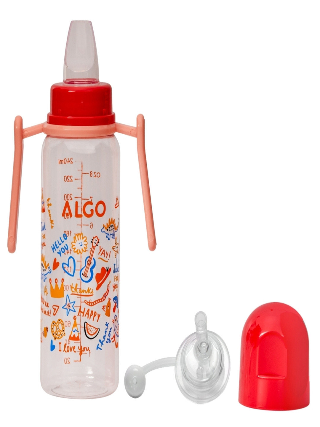 Adore Algo White & Red Printed 2 in 1 Spout & Straw Baby Sipper With Twister Handle