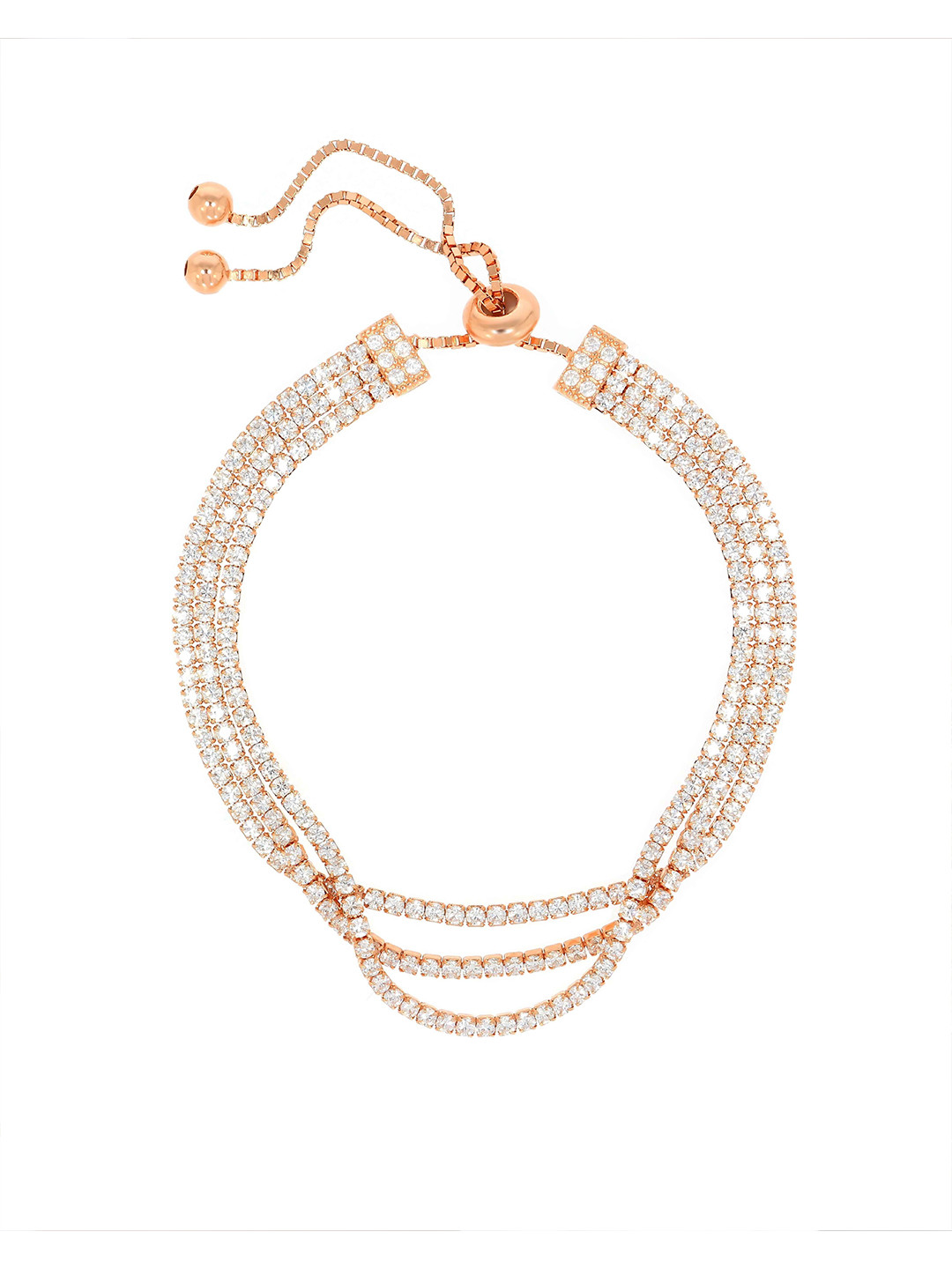 BHIMA 925 Sterling Silver Signity Tri Layer Rose Gold Polish Chain Bracelet