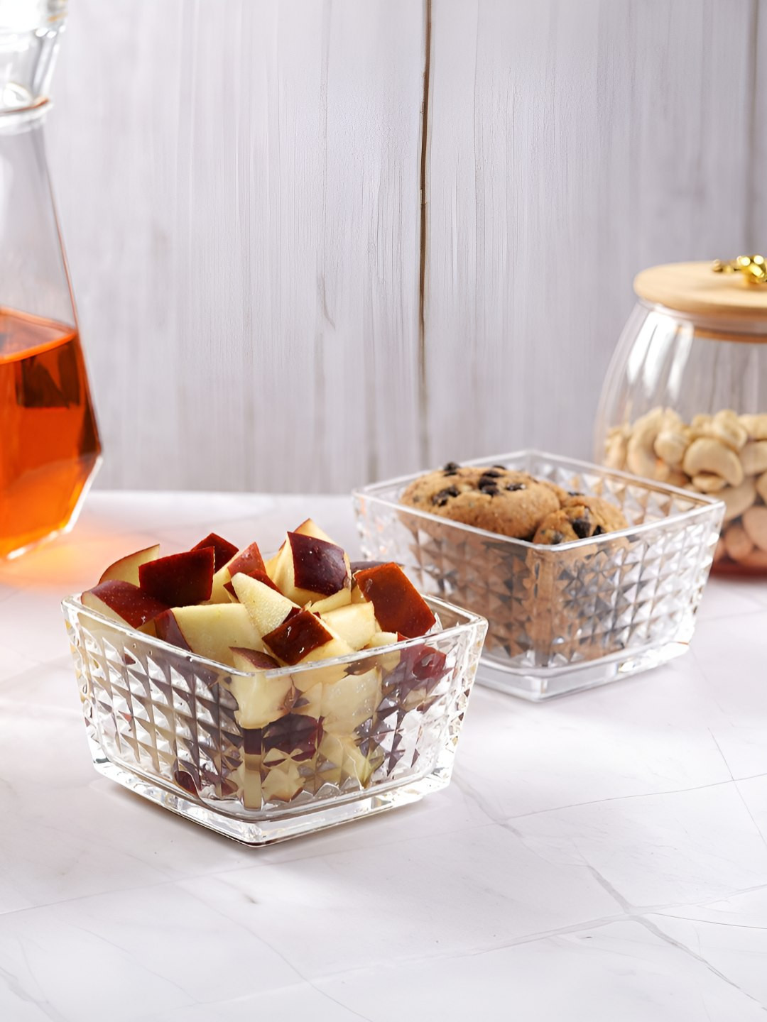 Aura Transparent 2 Pieces Glass Brick Shaped Serving Bowls-350 ml Each