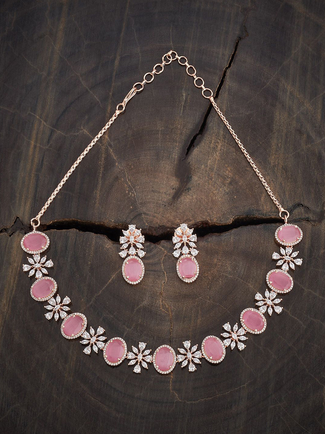 Kushal's Fashion Jewellery   Pink Rose Gold-Plated Cubic Zirconia-Studded Jewellery Set