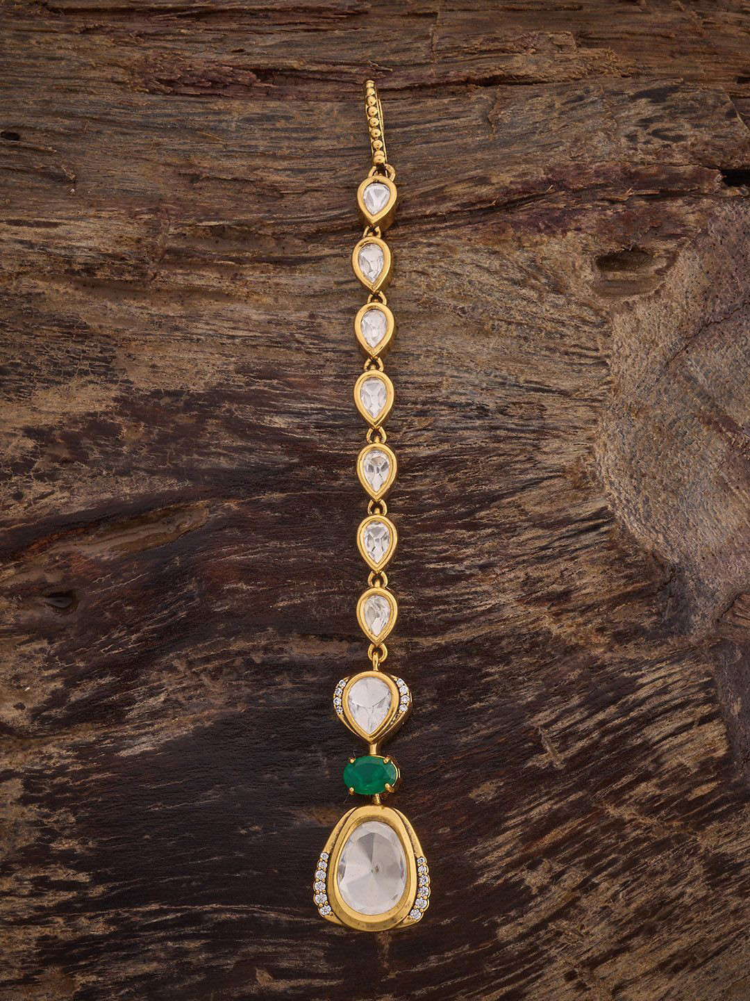 Kushal's Fashion Jewellery  Green Victorian-Plated Kundan Studded Maang Tikka