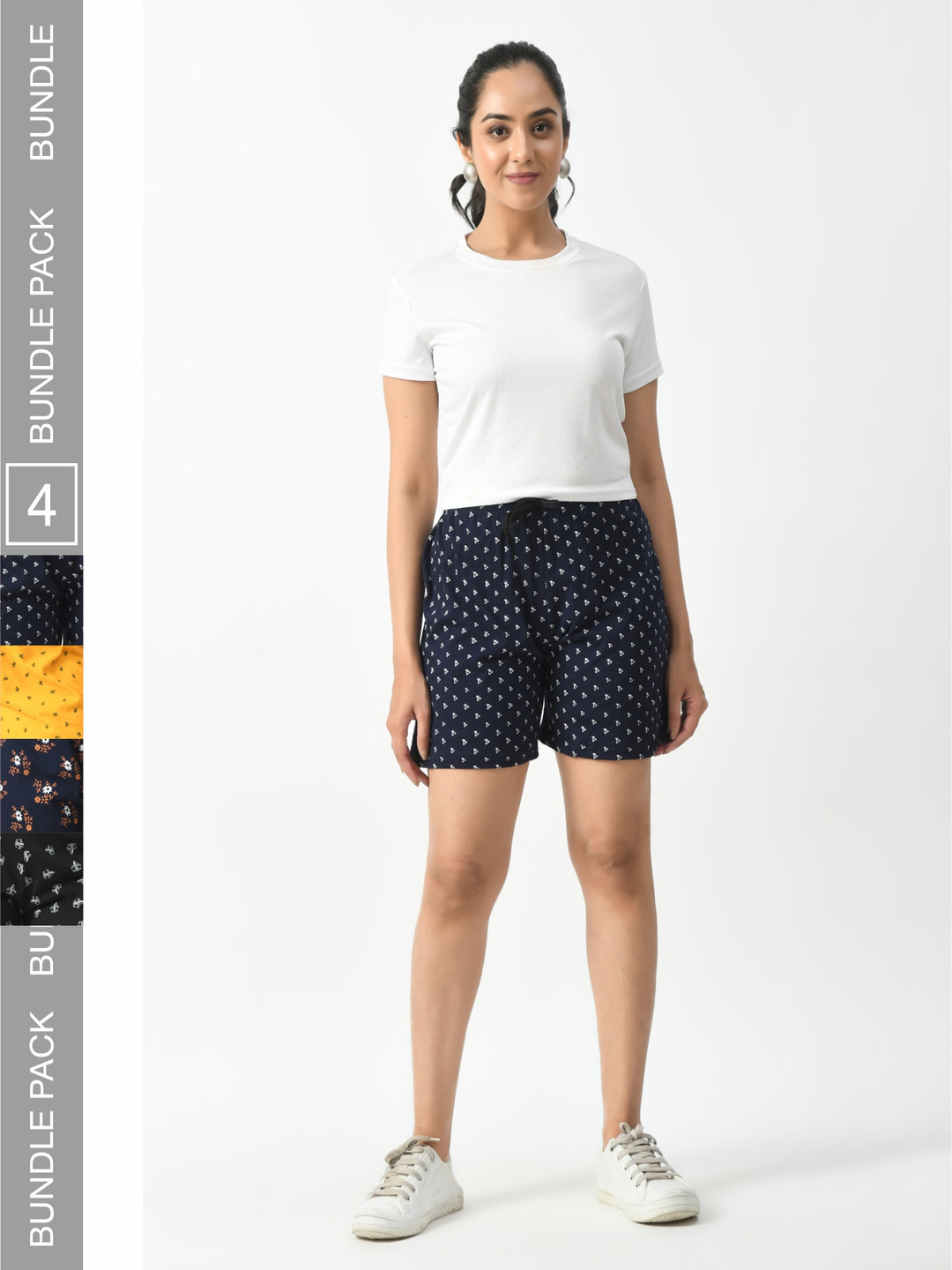 BAESD Women Pack of 4 Printed High-Rise Cotton Shorts