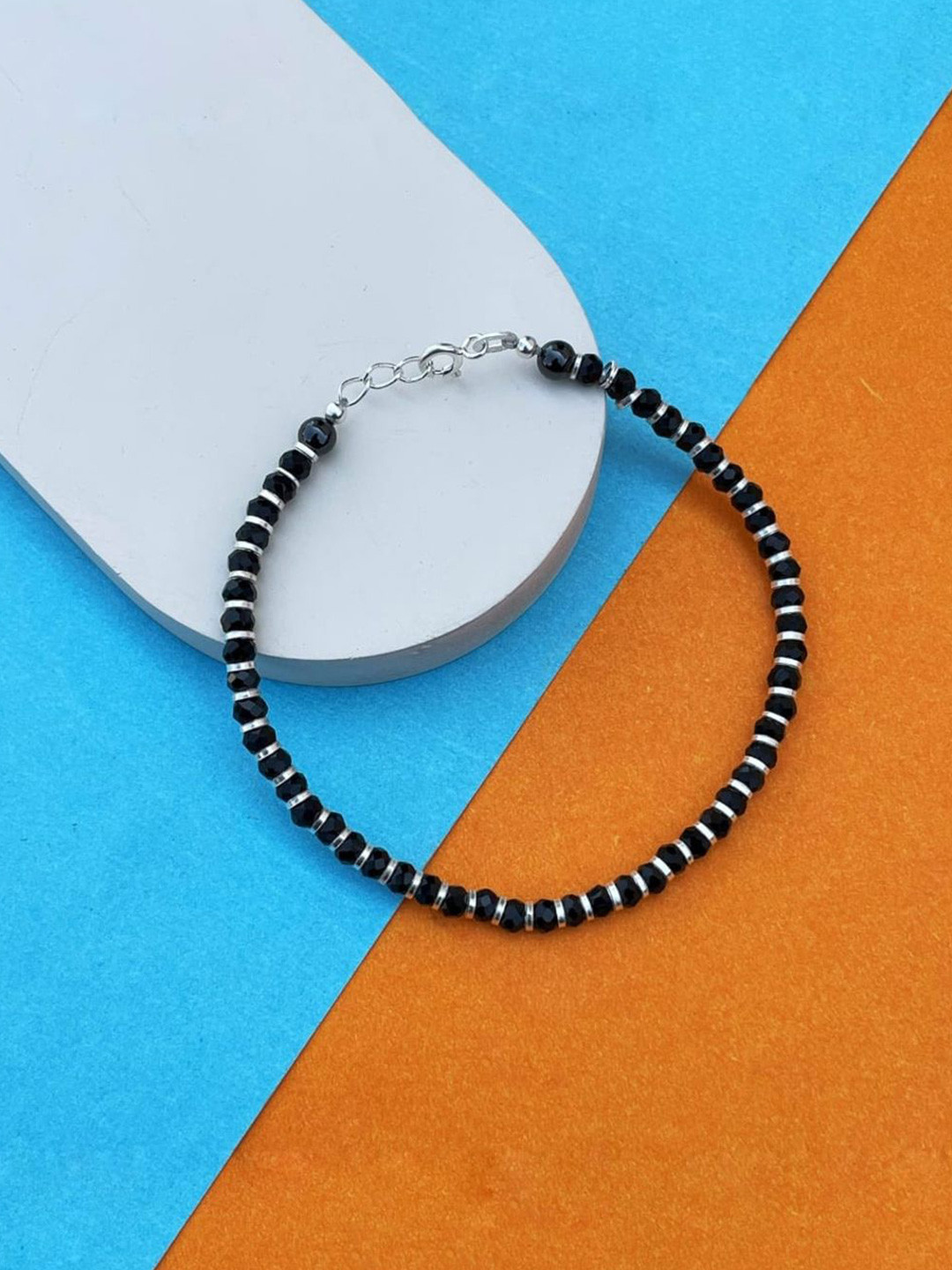 Parnika 925 Sterling Silver Beaded Link Bracelet