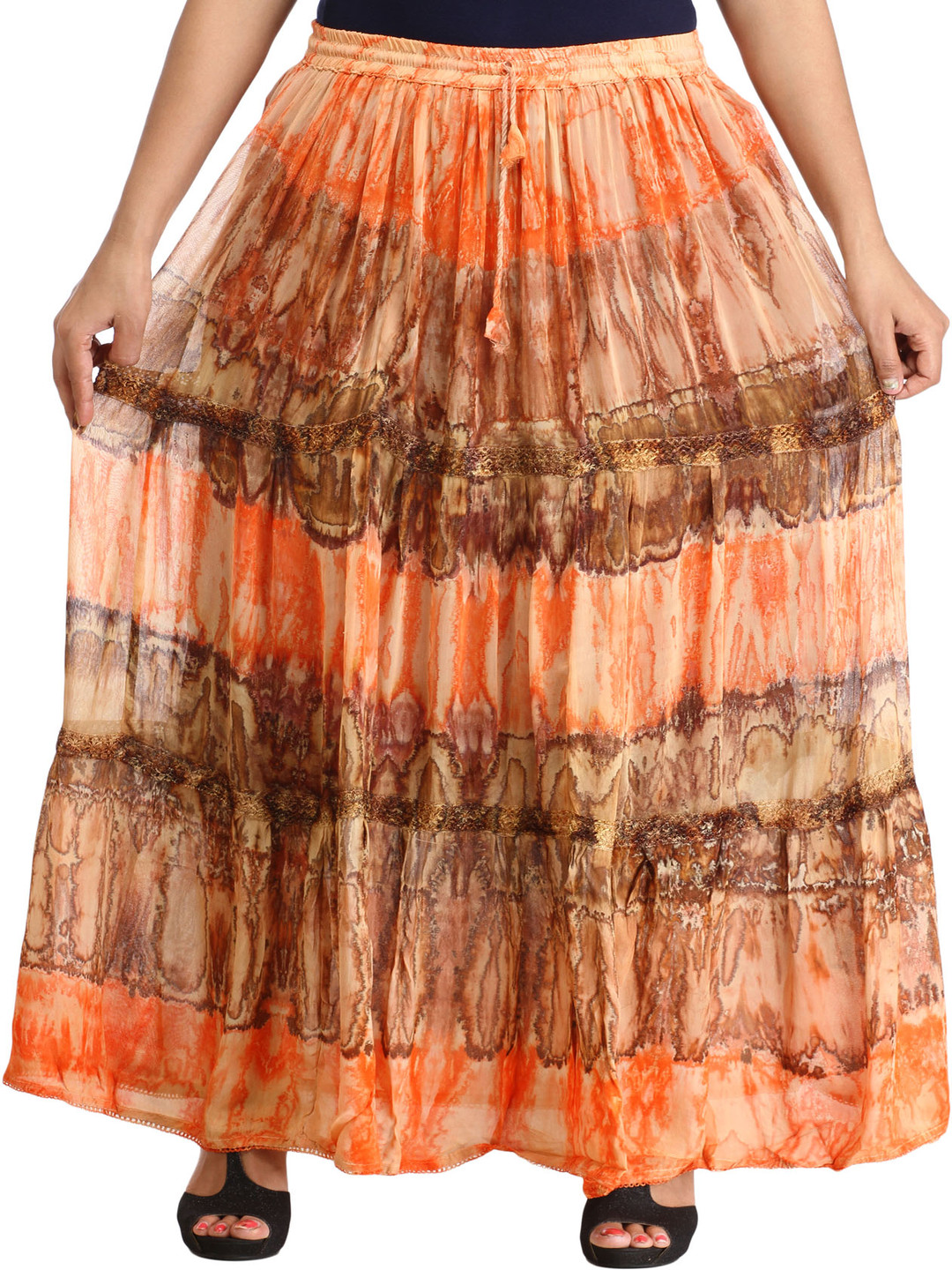 Exotic India Batik Dyed Maxi Flared Skirt