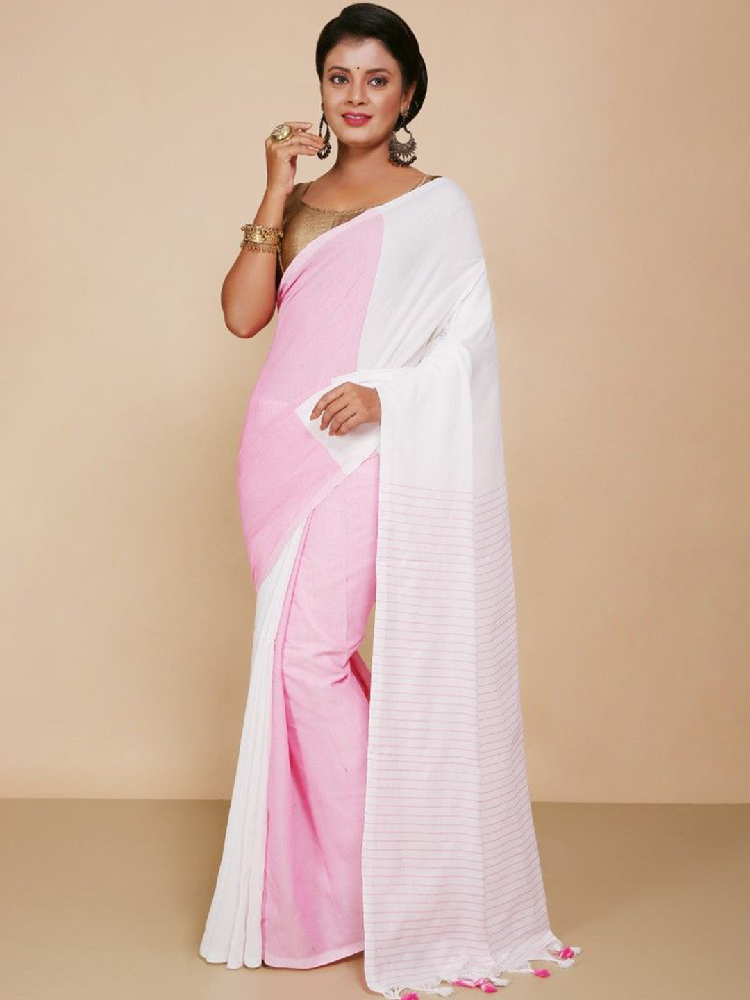 BENGAL HANDLOOM Pure Cotton Half and Half Taant Saree