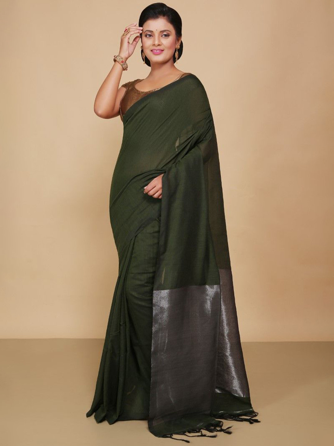 BENGAL HANDLOOM Tissue Taant Saree