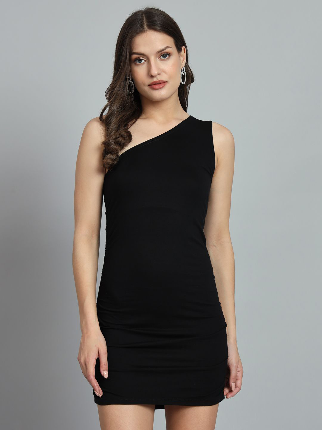 ND & R Women Solid Strechable Single Shoulder Bodycon Dress