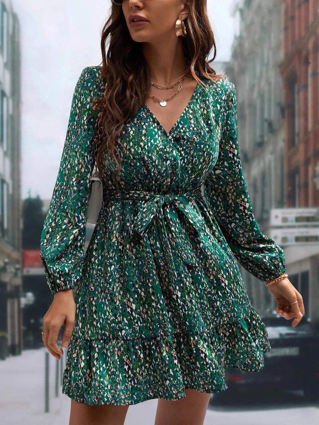 Kotty Animal Print Puff Sleeve Crepe Fit & Flare Dress