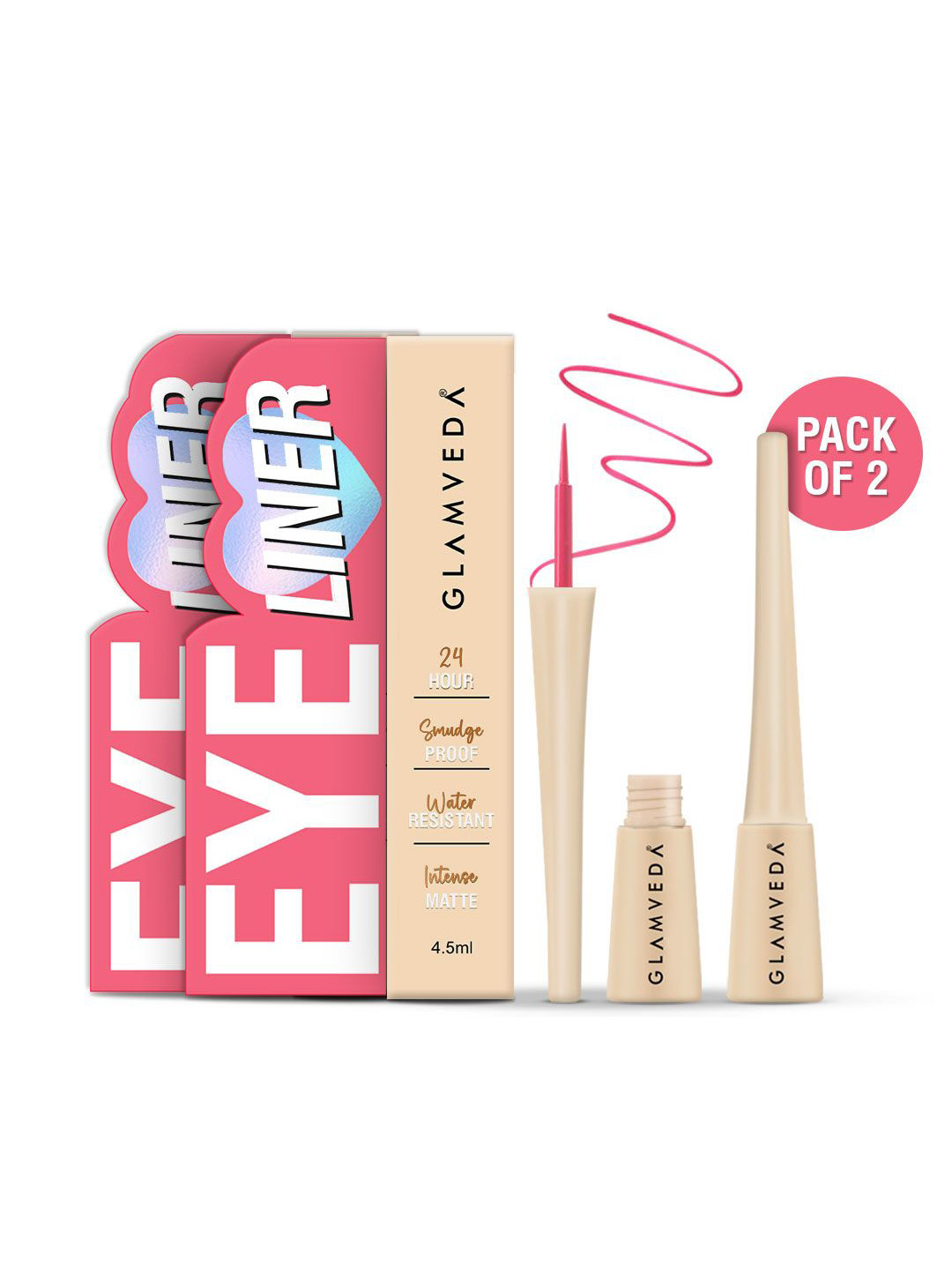 GLAMVEDA Set Of 2 Super Matte Smudge Proof Quick Drying Liquid Eyeliner - Pink -4.5ml Each