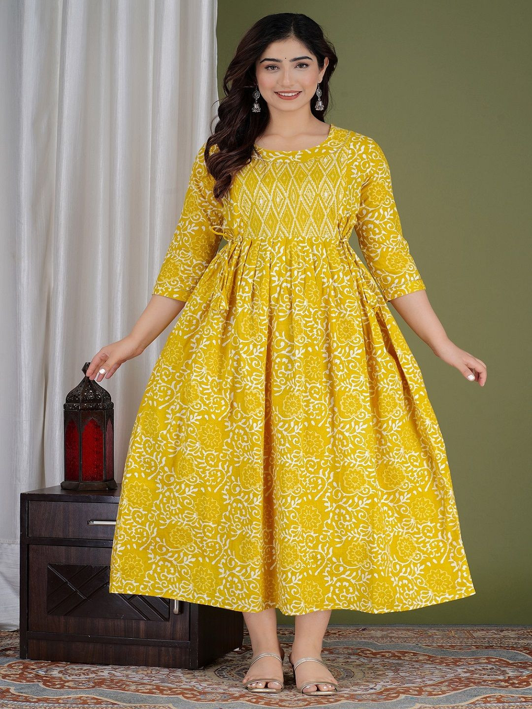 Nevisha Style Women Floral Printed Thread Work Floral Maternity Anarkali Kurta