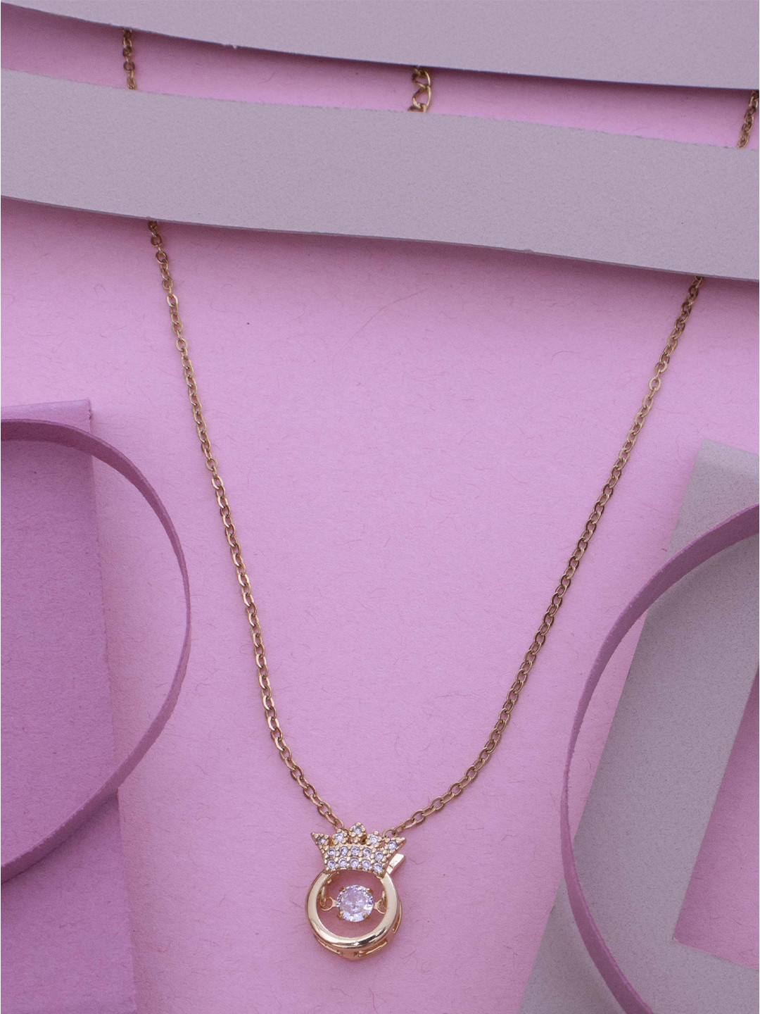 Ramdev Art Fashion Jwellery Gold-Plated Stainless Steel Stone Studded Pendant With Chain