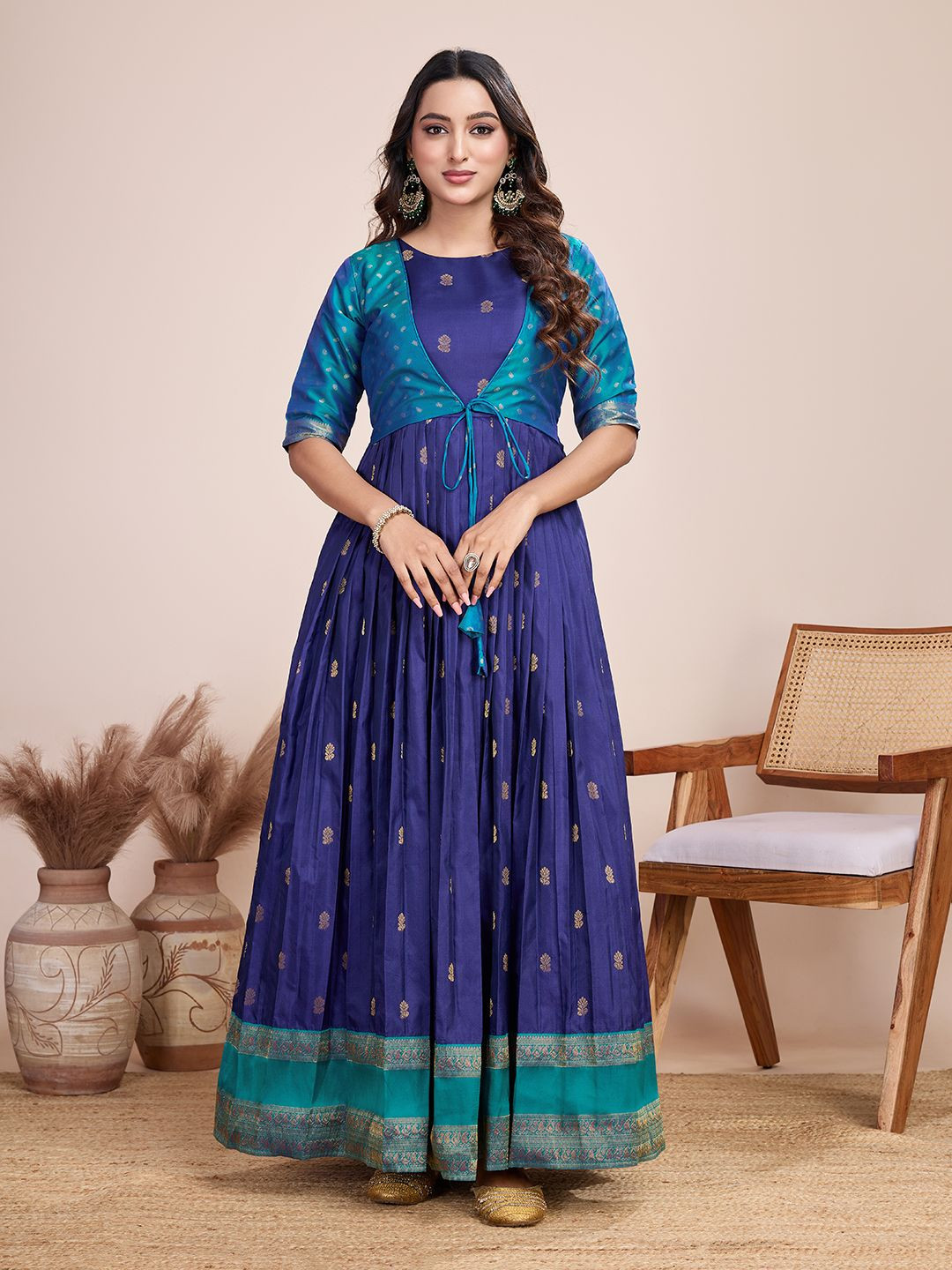 Tasarika Printed Round Neck Maxi Ethnic Dress