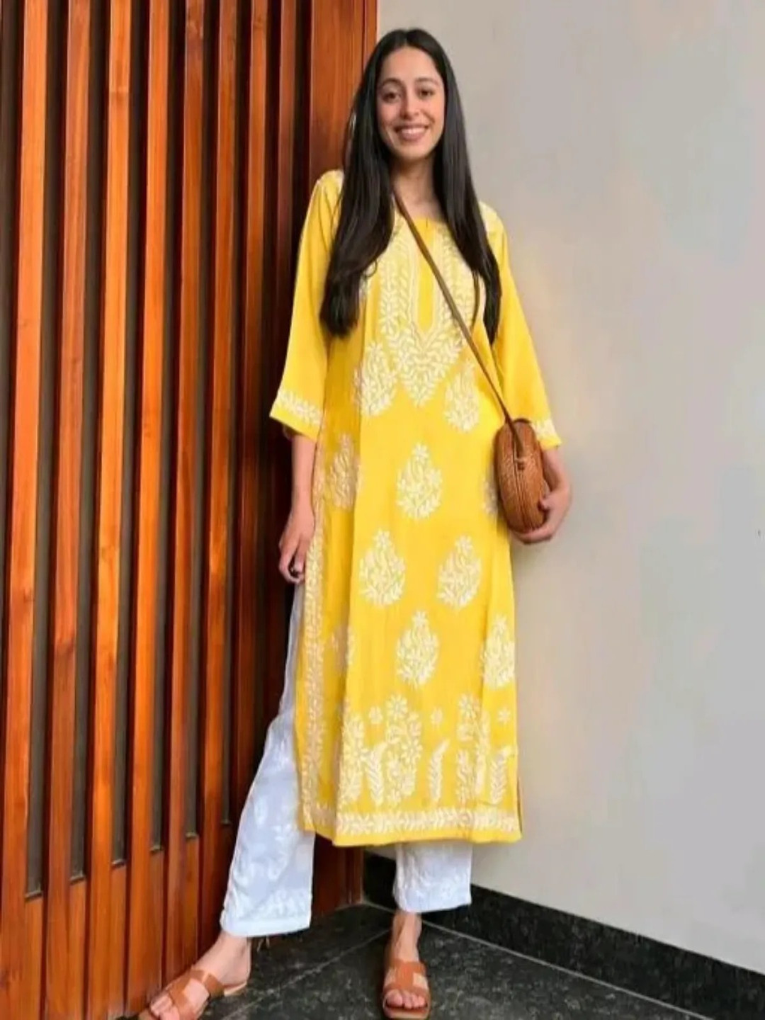 Rujave Chikankari A-Line Kurta With Palazzo
