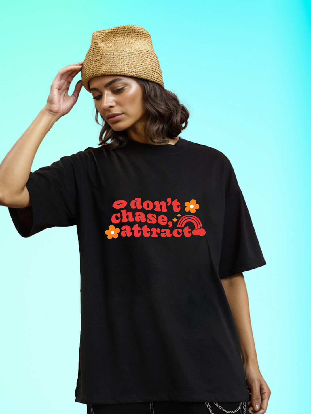 Slenor Printed V-Neck  Oversized T-shirt