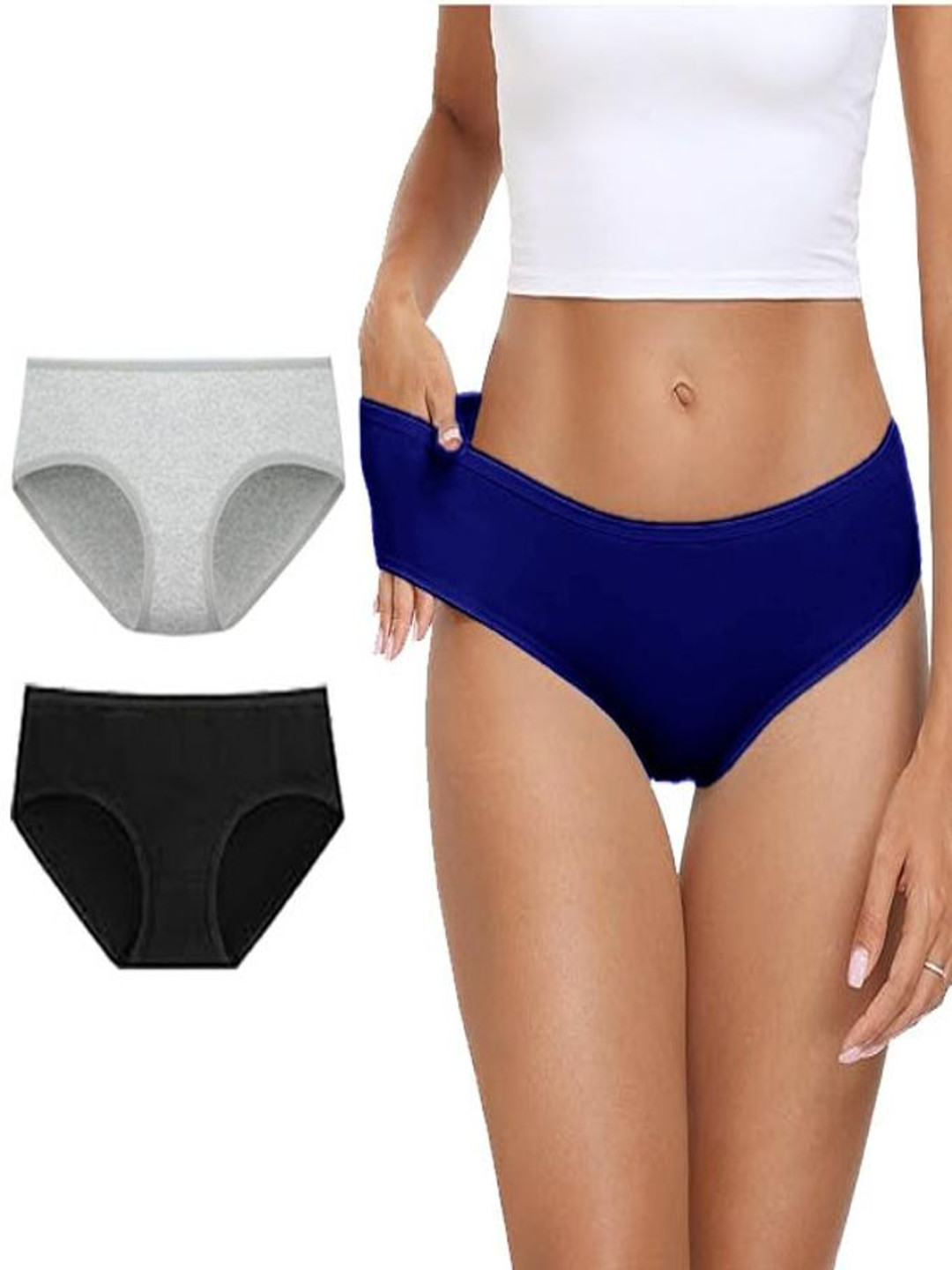 Diving Deep Pack Of 3 Cotton Mid-Rise Hipster Briefs DD206 G, Blue, B New Pant_ies_3 PC_S