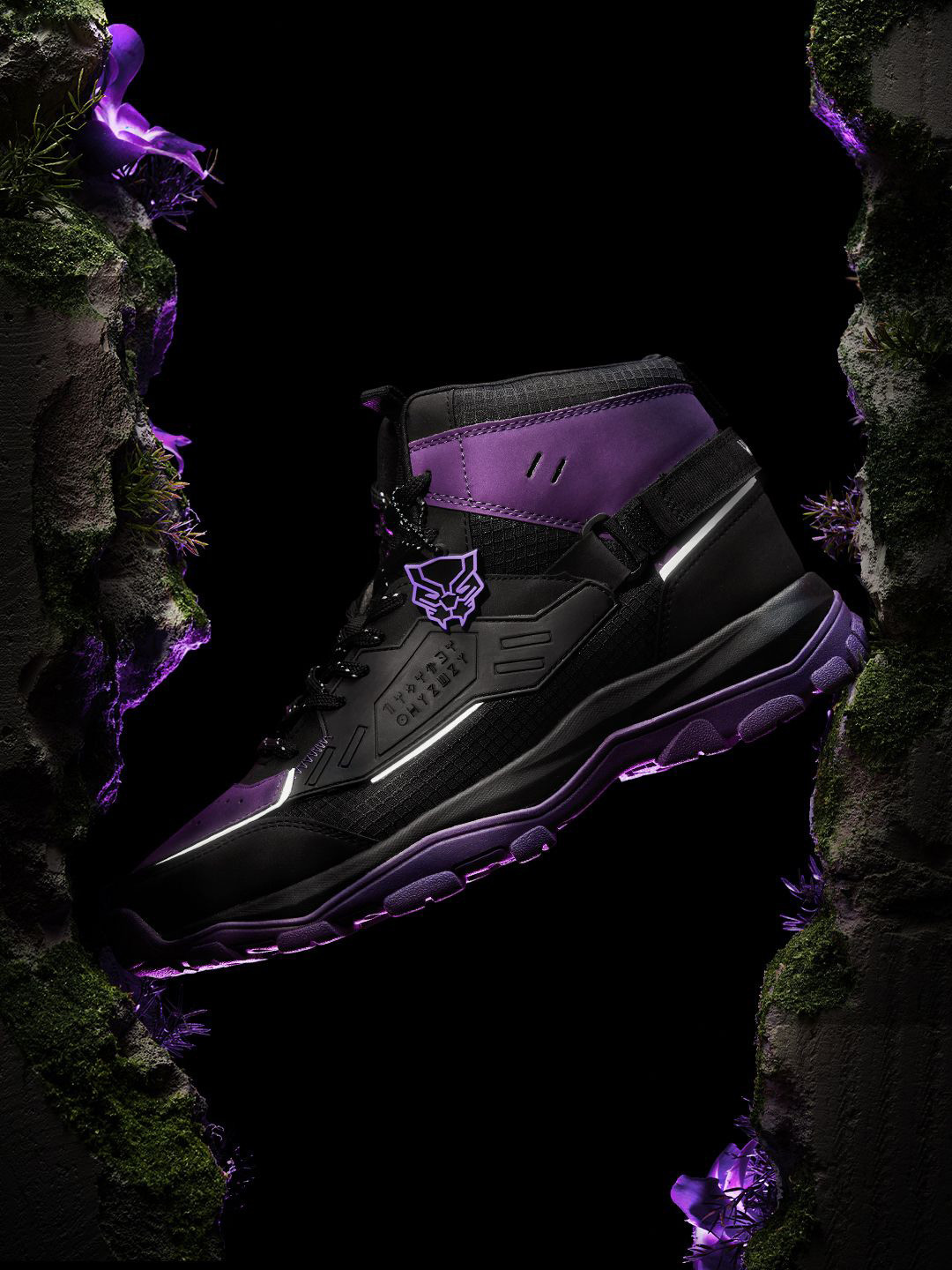 The Souled Store Men Black Panther Printed PU High-Top Sneakers