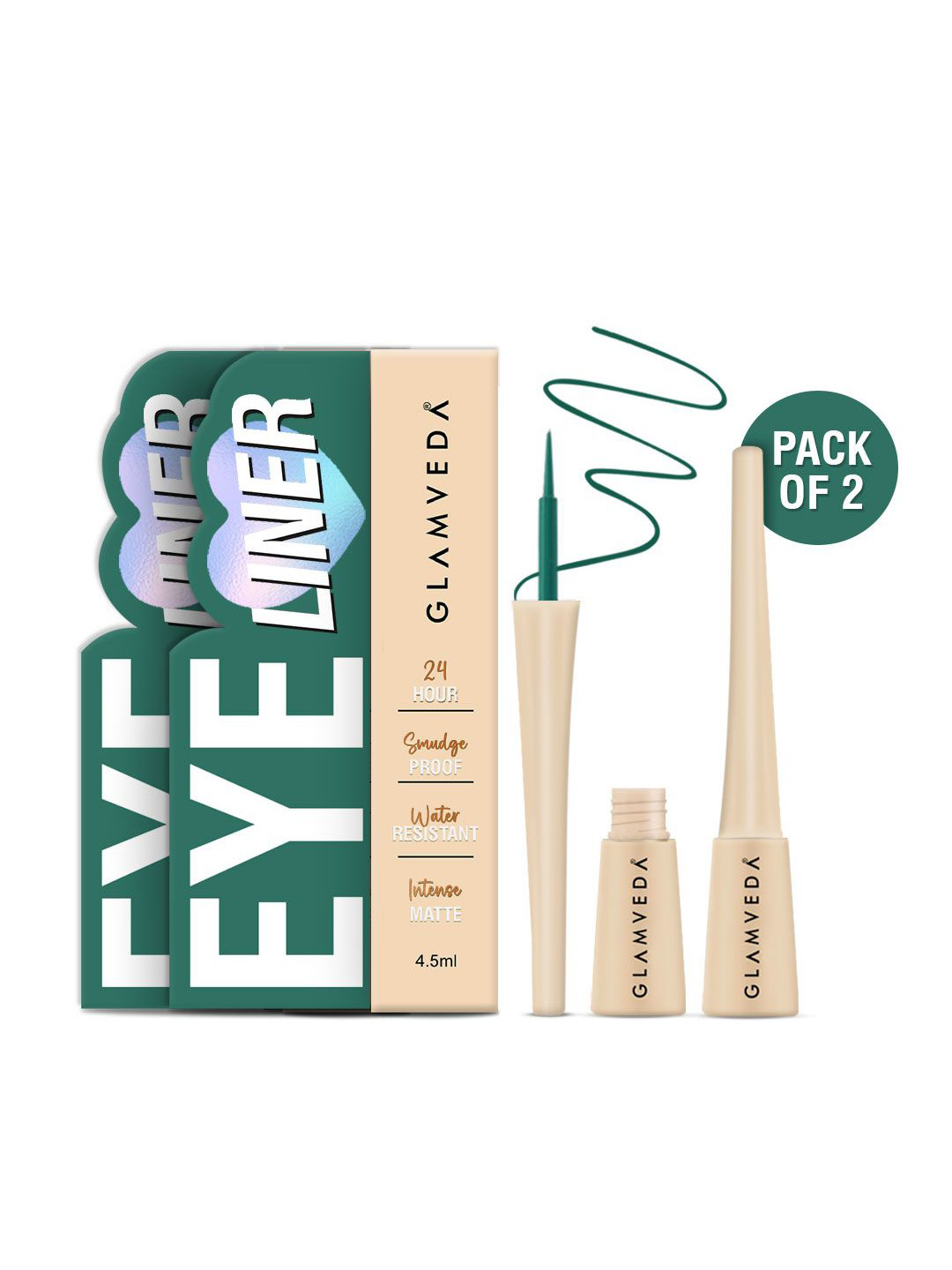 GLAMVEDA Set Of 2 Super Matte Smudge Proof Liquid Eyeliner - Green - 4.5ml Each
