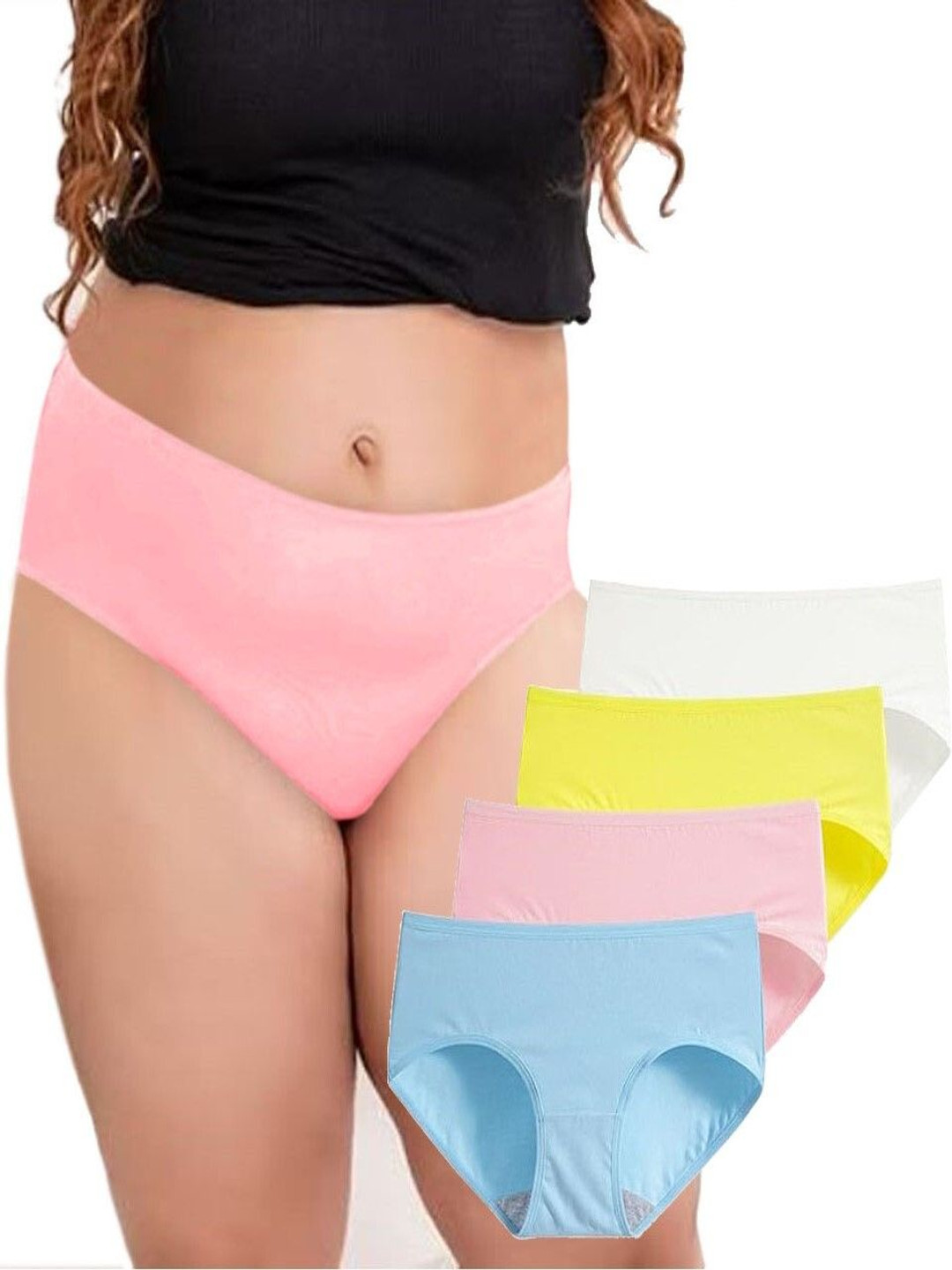 Diving Deep Pack Of 4 Mid-Rise Hipster Briefs DD255 W, Y, BP, 7 New Pant_ies_4 PC_XXL