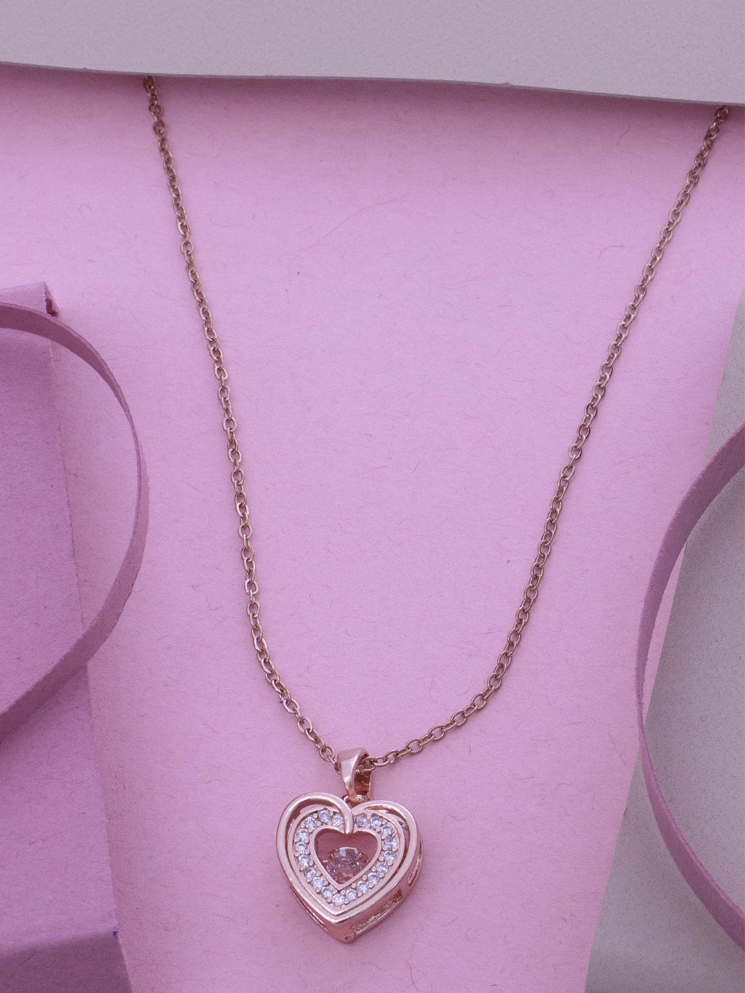 Ramdev Art Fashion Jwellery Rose Gold-Plated Stainless Steel Stone Studded Pendant Chain