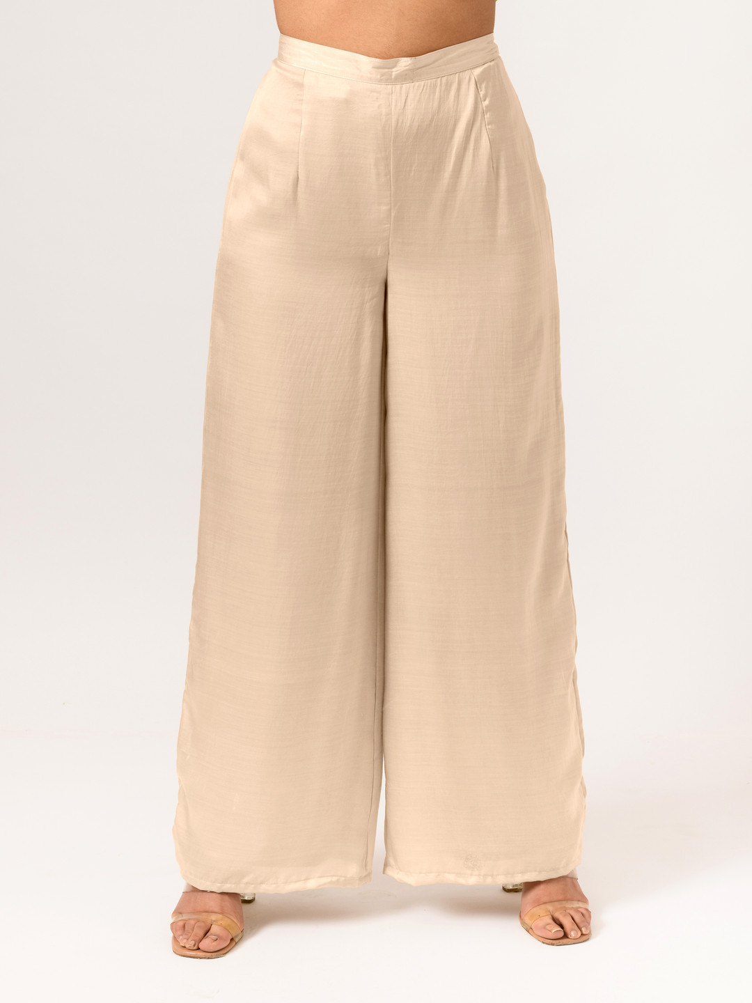 Neora Women Relaxed Loose Fit High-Rise Silk Trousers