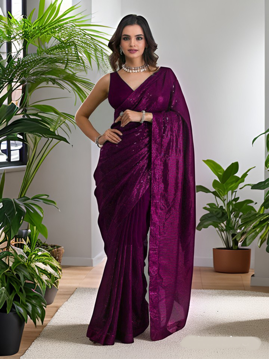 MADHUR HAND WORK ART Embellished Sequinned Poly Georgette Saree