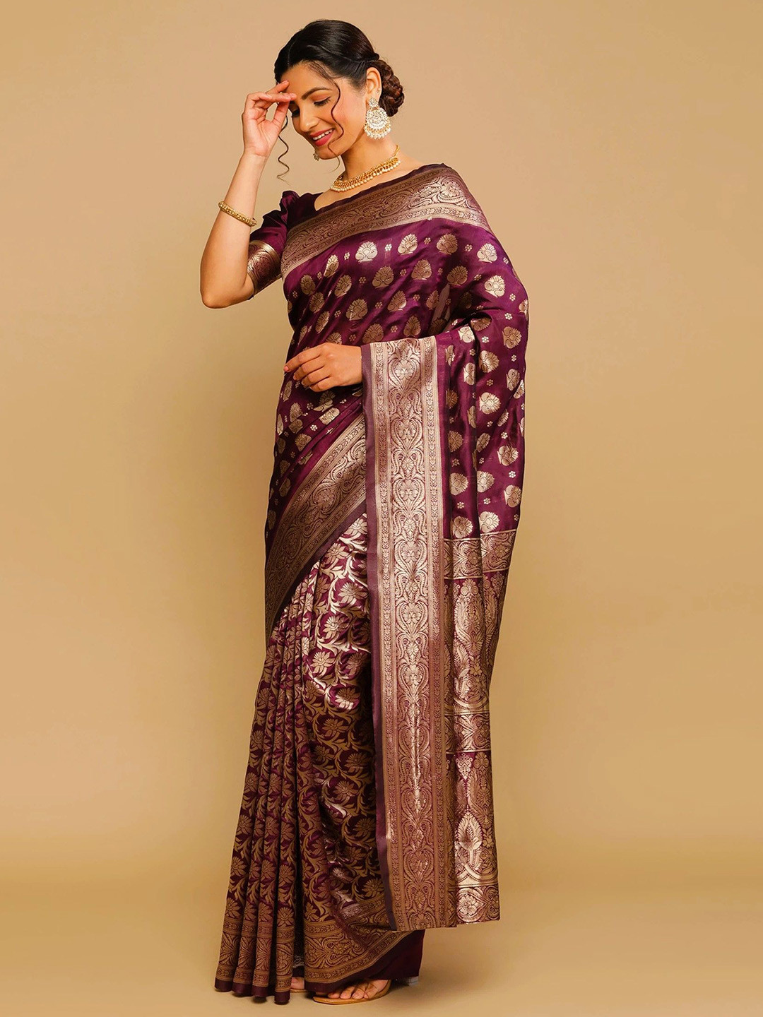 Melok Woven Design Silk Blend Ready to Wear Banarasi Saree