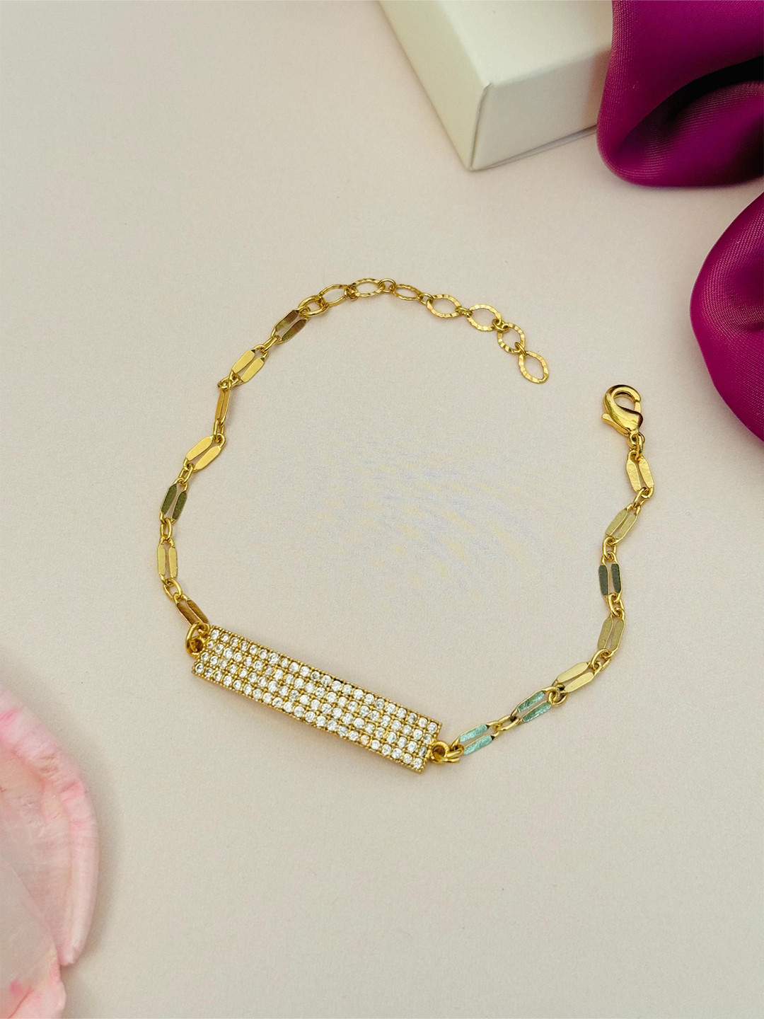 ABDESIGNS Women Brass Gold Plated American Diamond Studded Wraparound Belt Bracelet