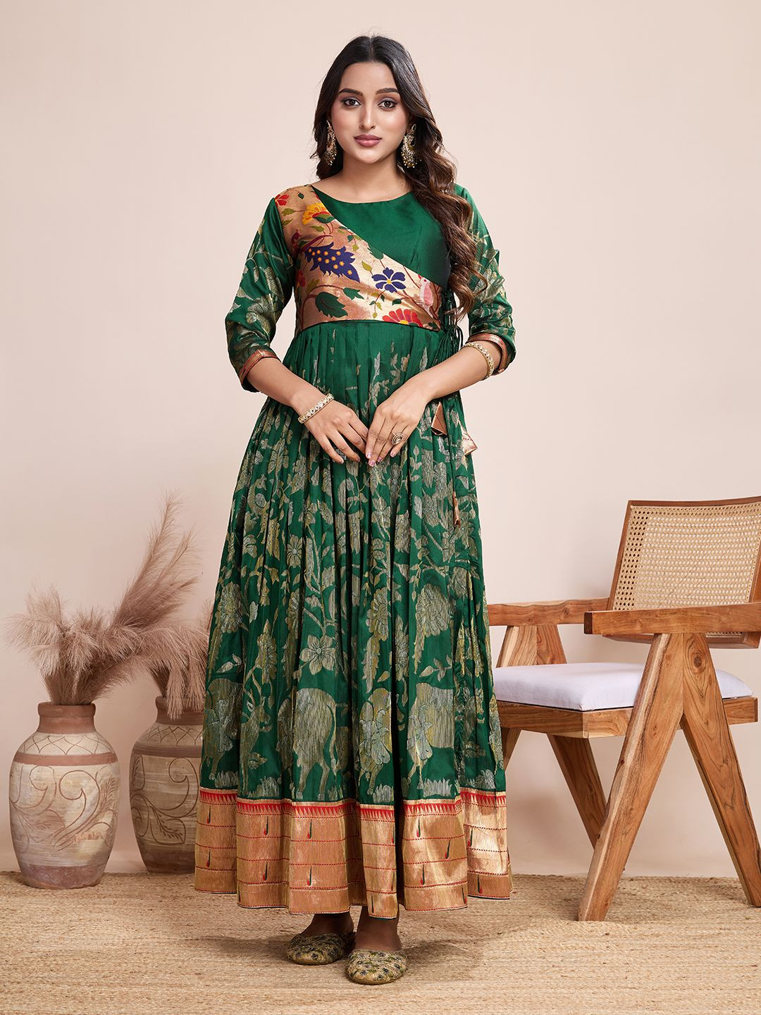 Tasarika Printed Round Neck Maxi Ethnic Dress