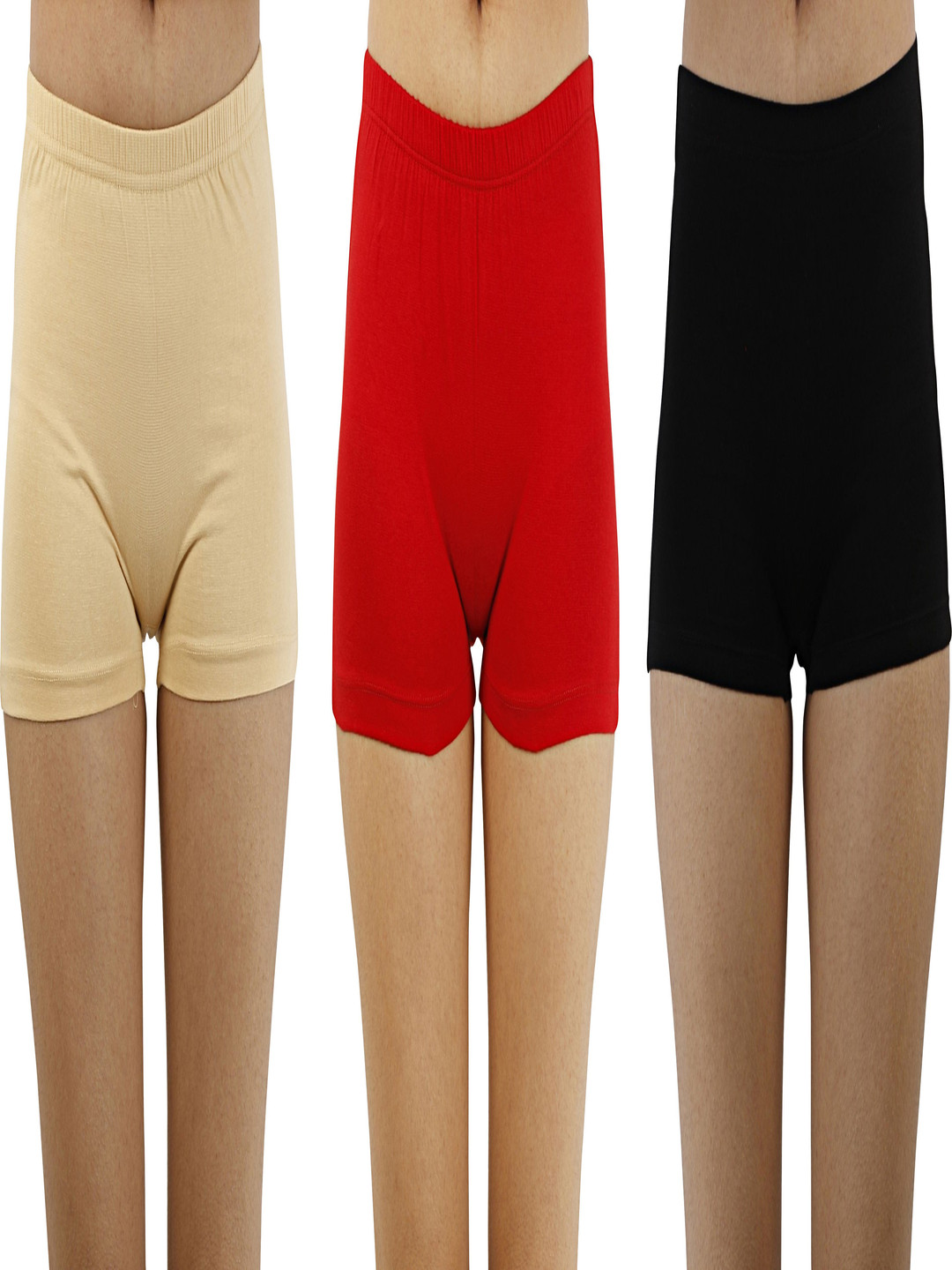 Diving Deep Pack Of 3 Cotton Boy Shorts Briefs Full Panty_Black Red & SKin_L