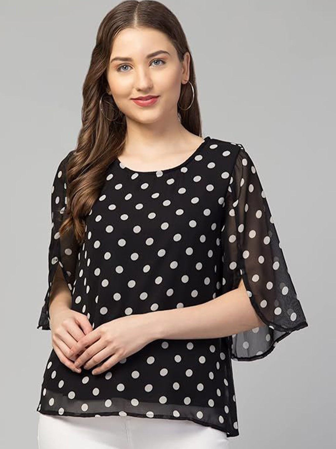 My Swag Polka Dot Print Studded Georgette Top